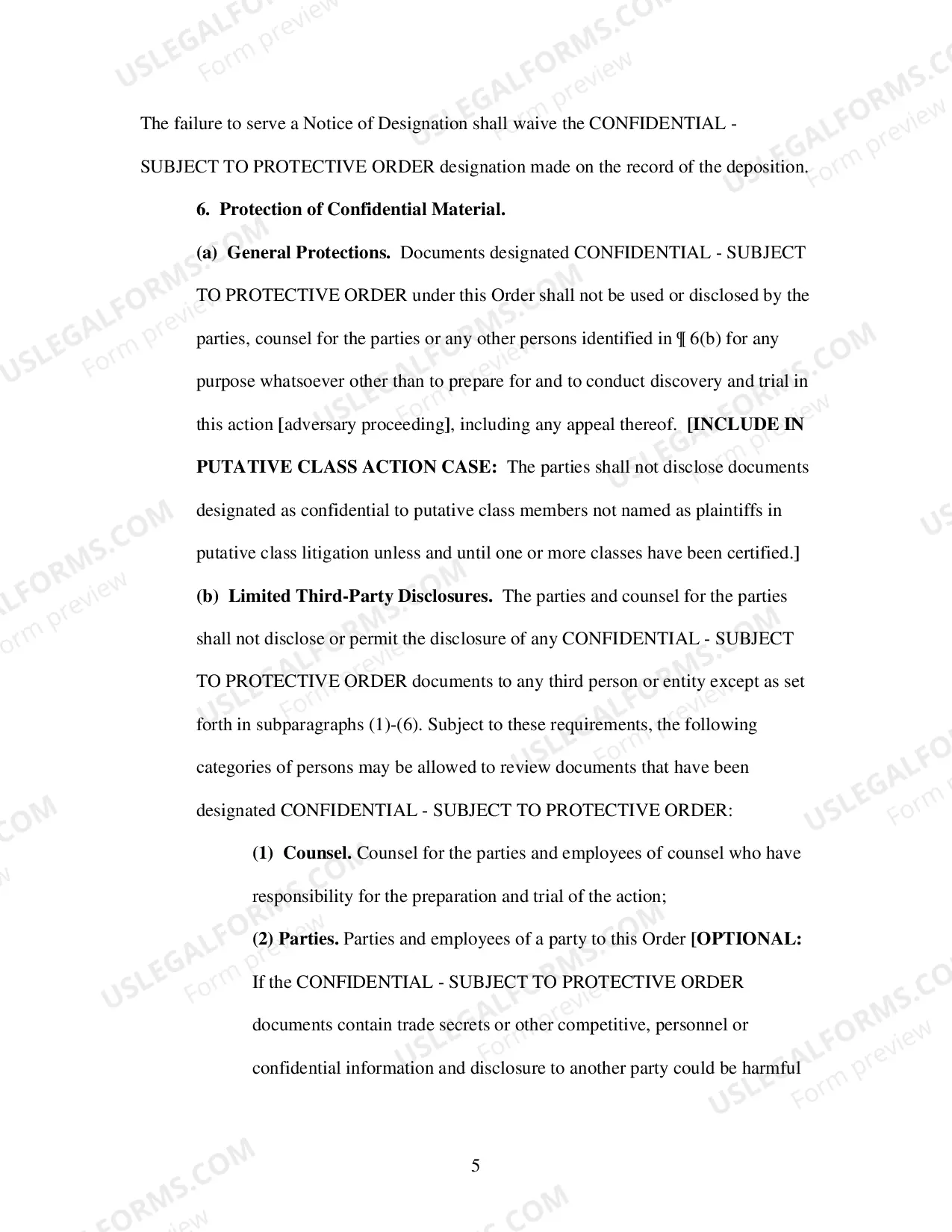 Preview Confidentiality Order