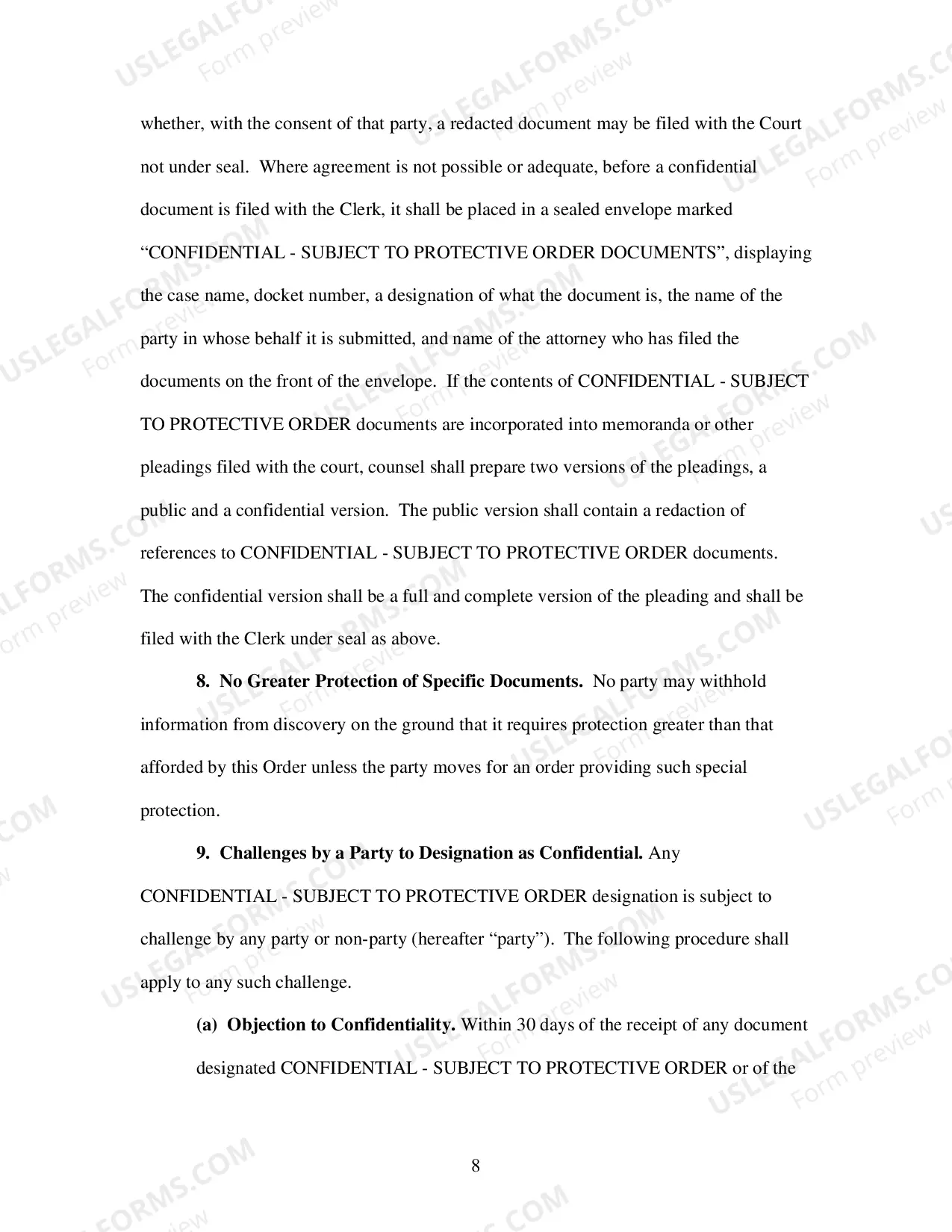 Preview Confidentiality Order