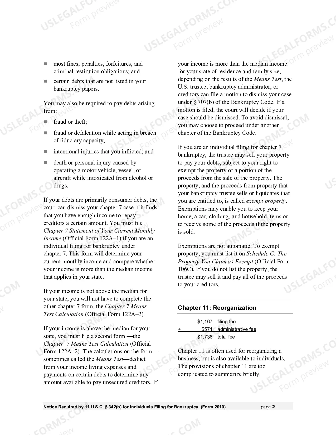 Preview Notice to Individual Consumer Debtor under Sec. 342(b) of the Bankruptcy Code (B2010)