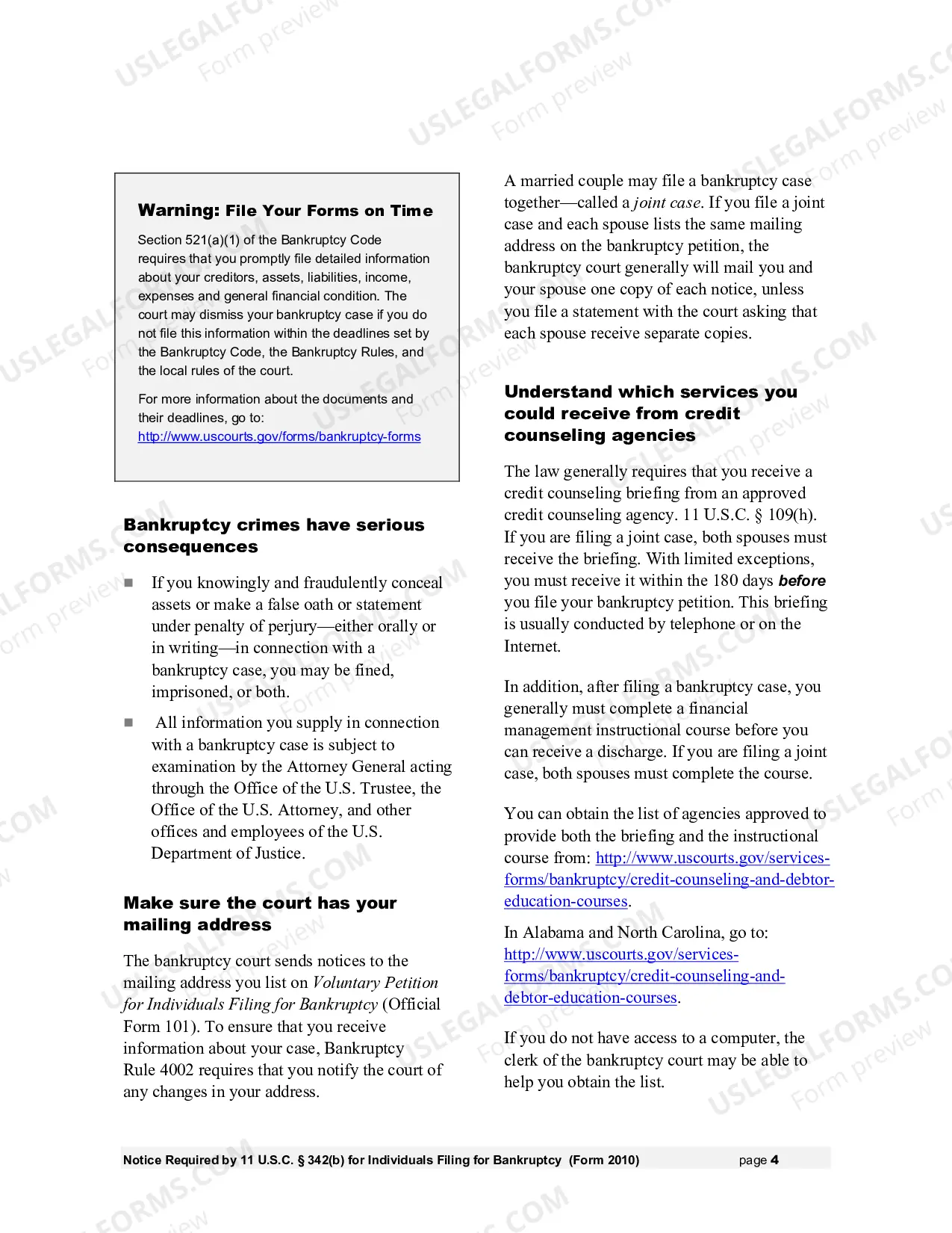 Preview Notice to Individual Consumer Debtor under Sec. 342(b) of the Bankruptcy Code (B2010)