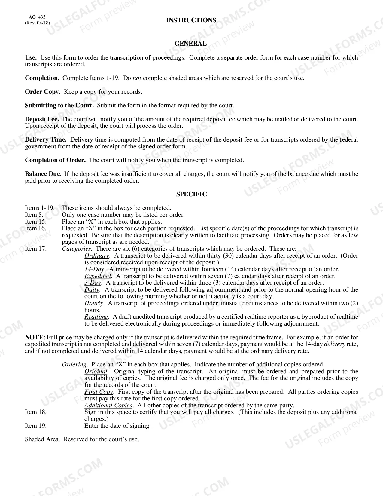 Preview Transcript Order Request Form (AO435)