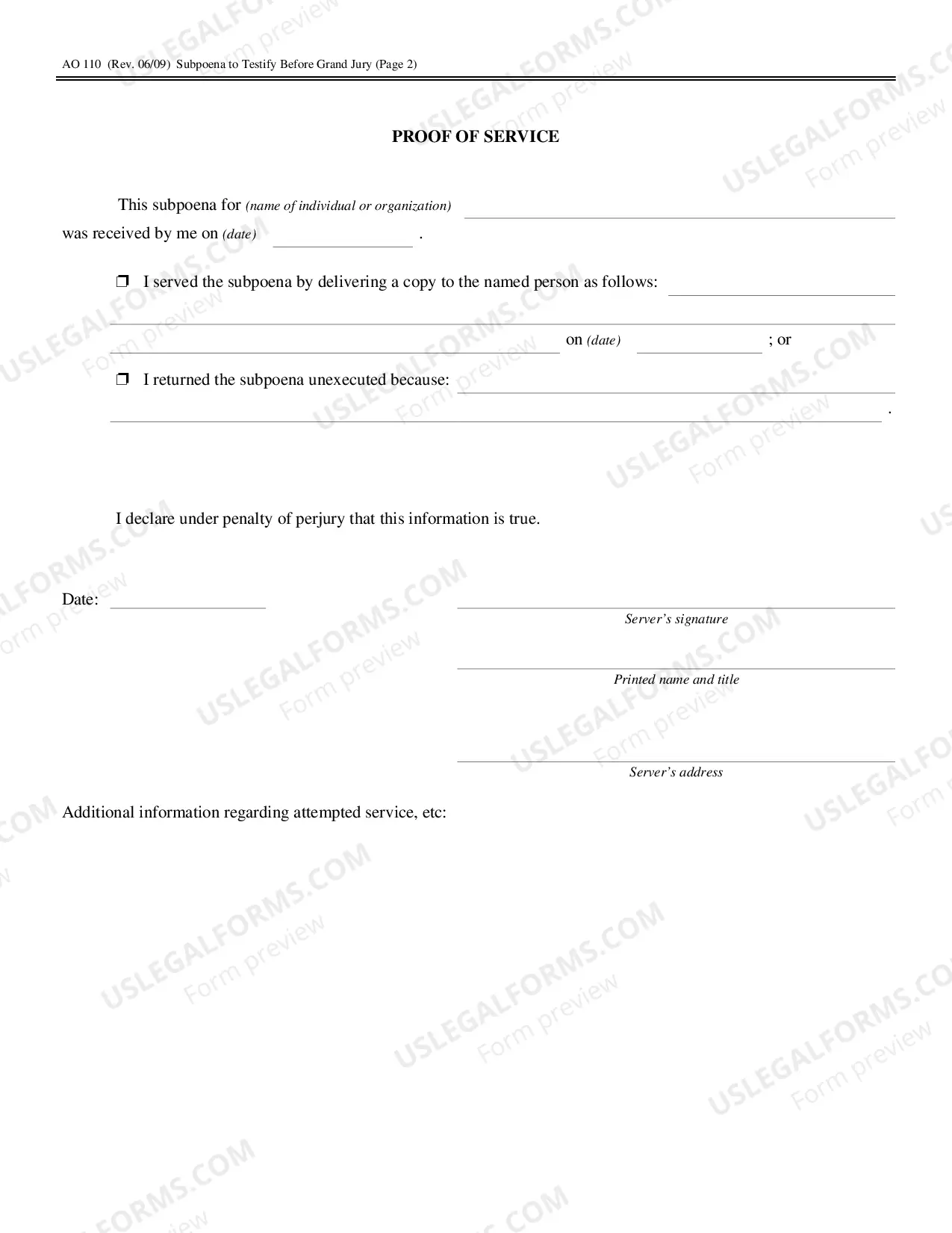 Preview Subpoena to Testify Before a Grand Jury