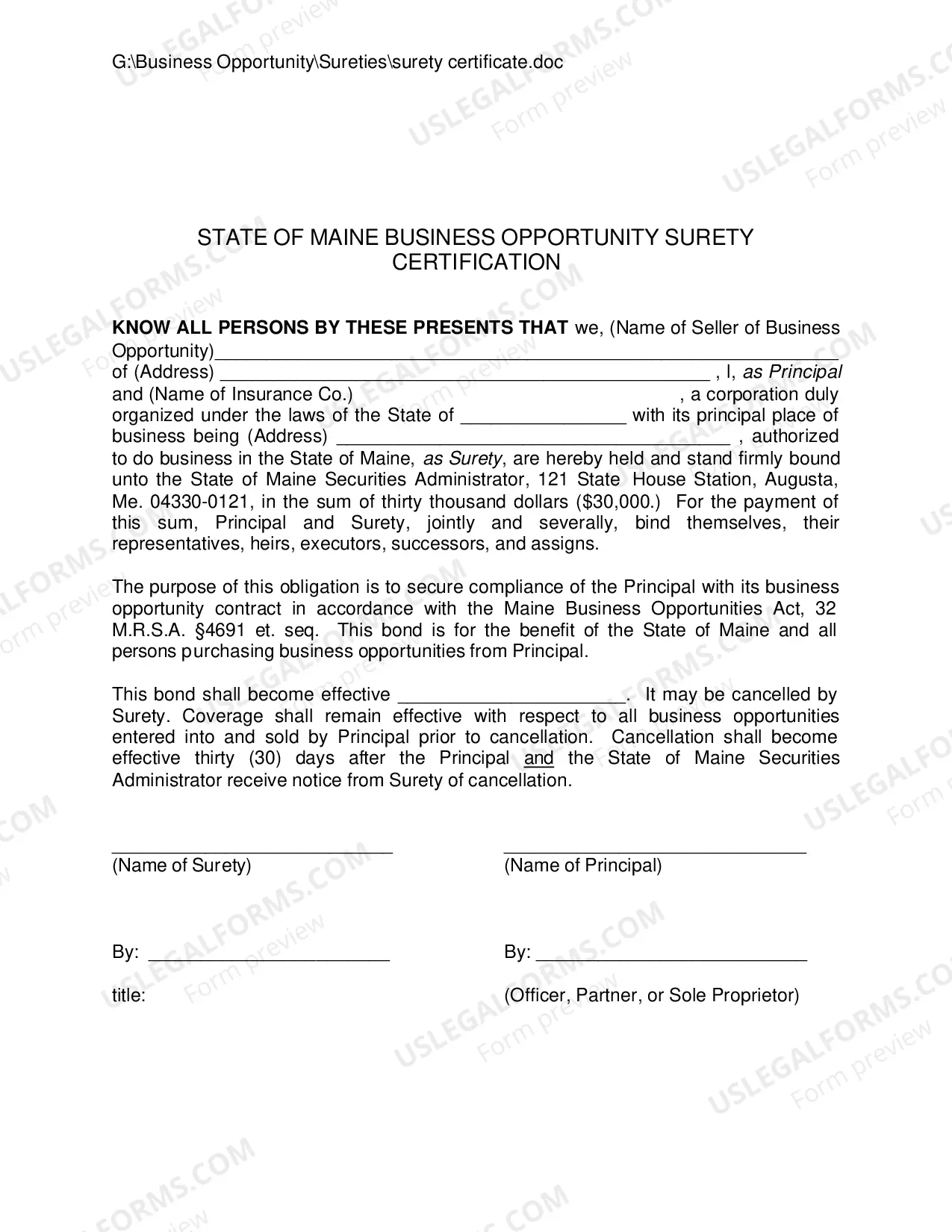 Preview Surety Certification