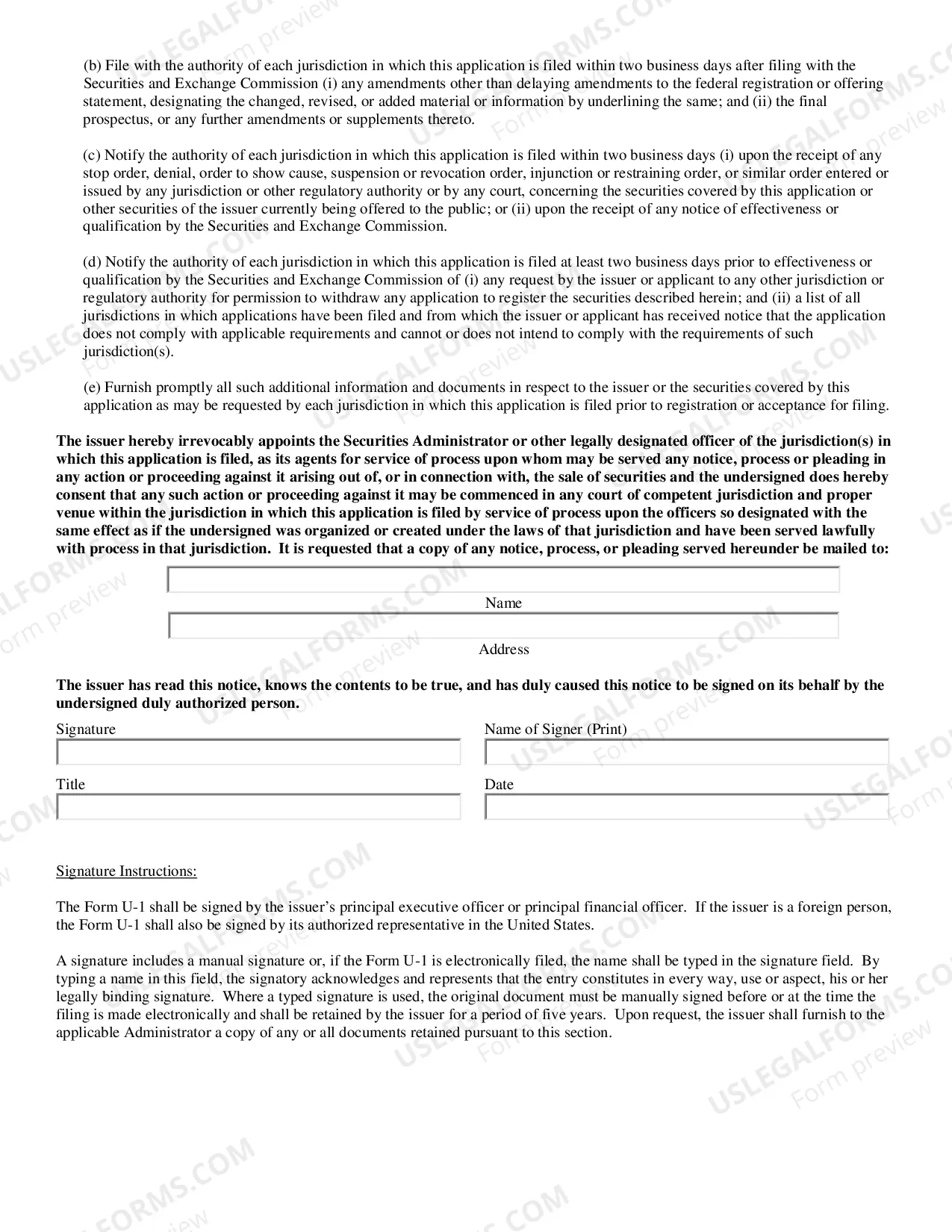Preview Uniform Application to Register Securities (U1) (PDF) Effective September 11, 2016