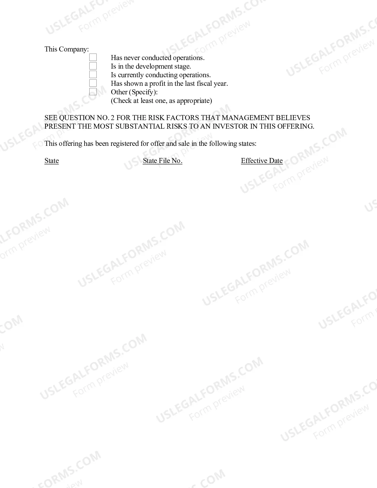 Preview Small Company Offering Registration Form (U-7)