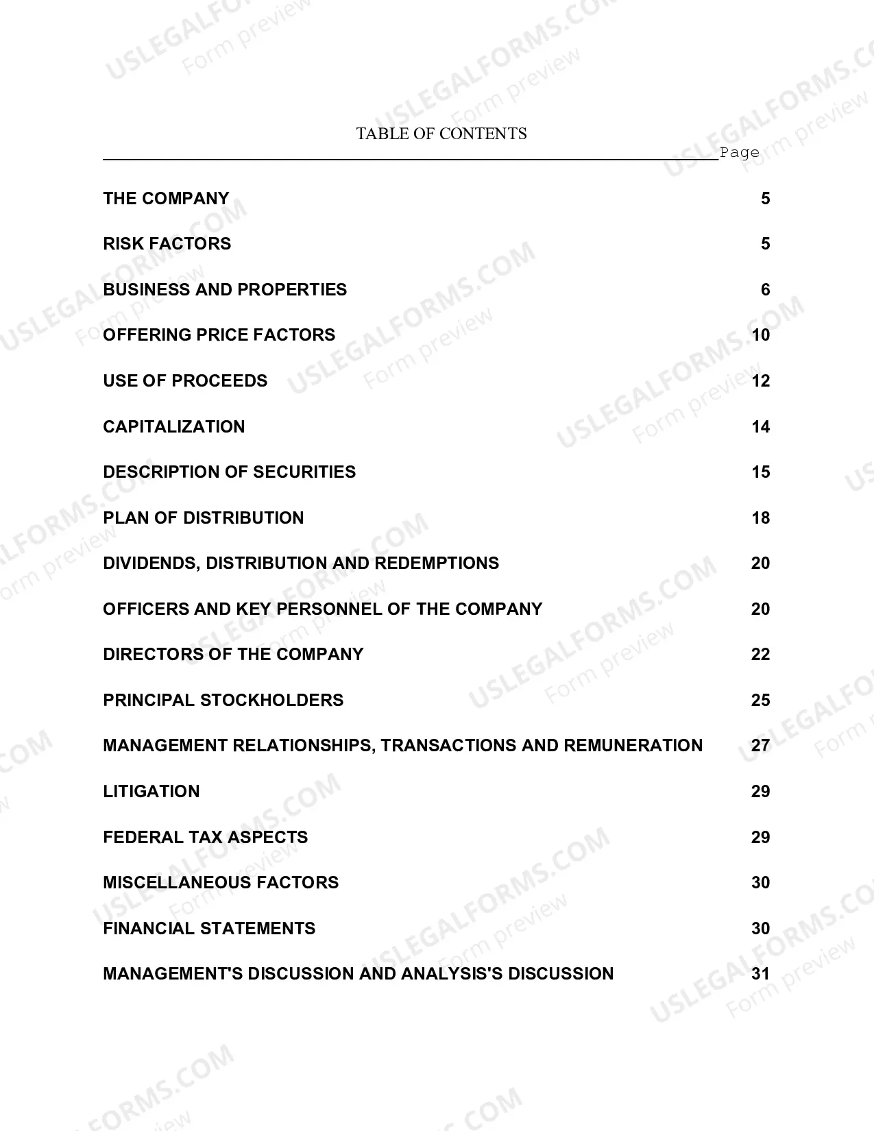 Preview Small Company Offering Registration Form (U-7)