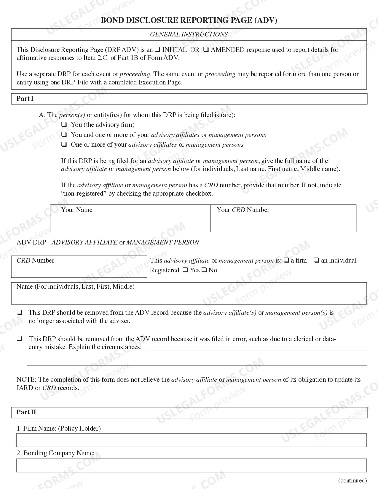 Preview Part 1B (For state registered investment advisers only, revisions implemented October 2012)
