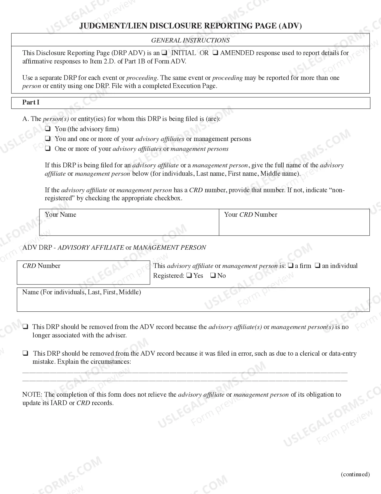 Preview Part 1B (For state registered investment advisers only, revisions implemented October 2012)