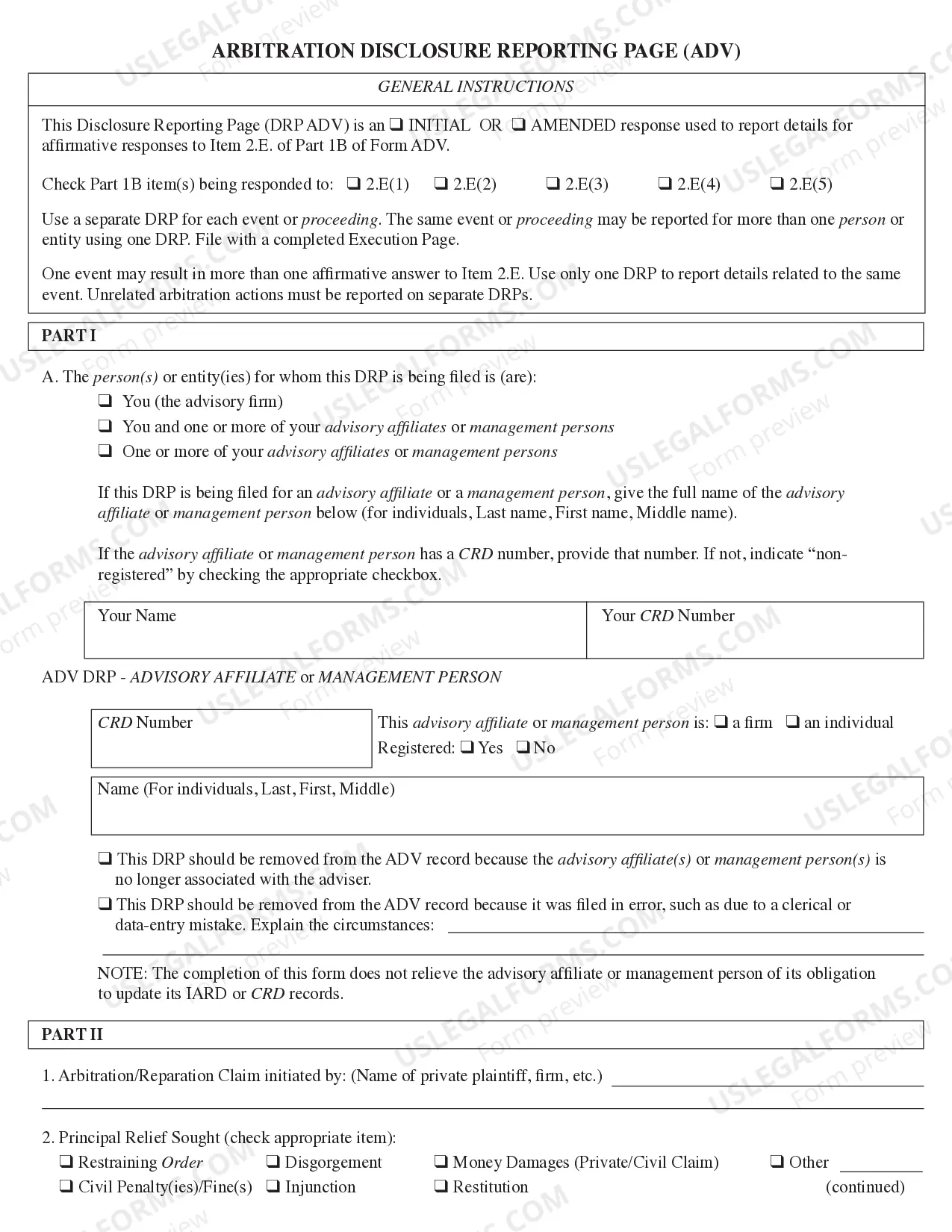 Preview Part 1B (For state registered investment advisers only, revisions implemented October 2012)