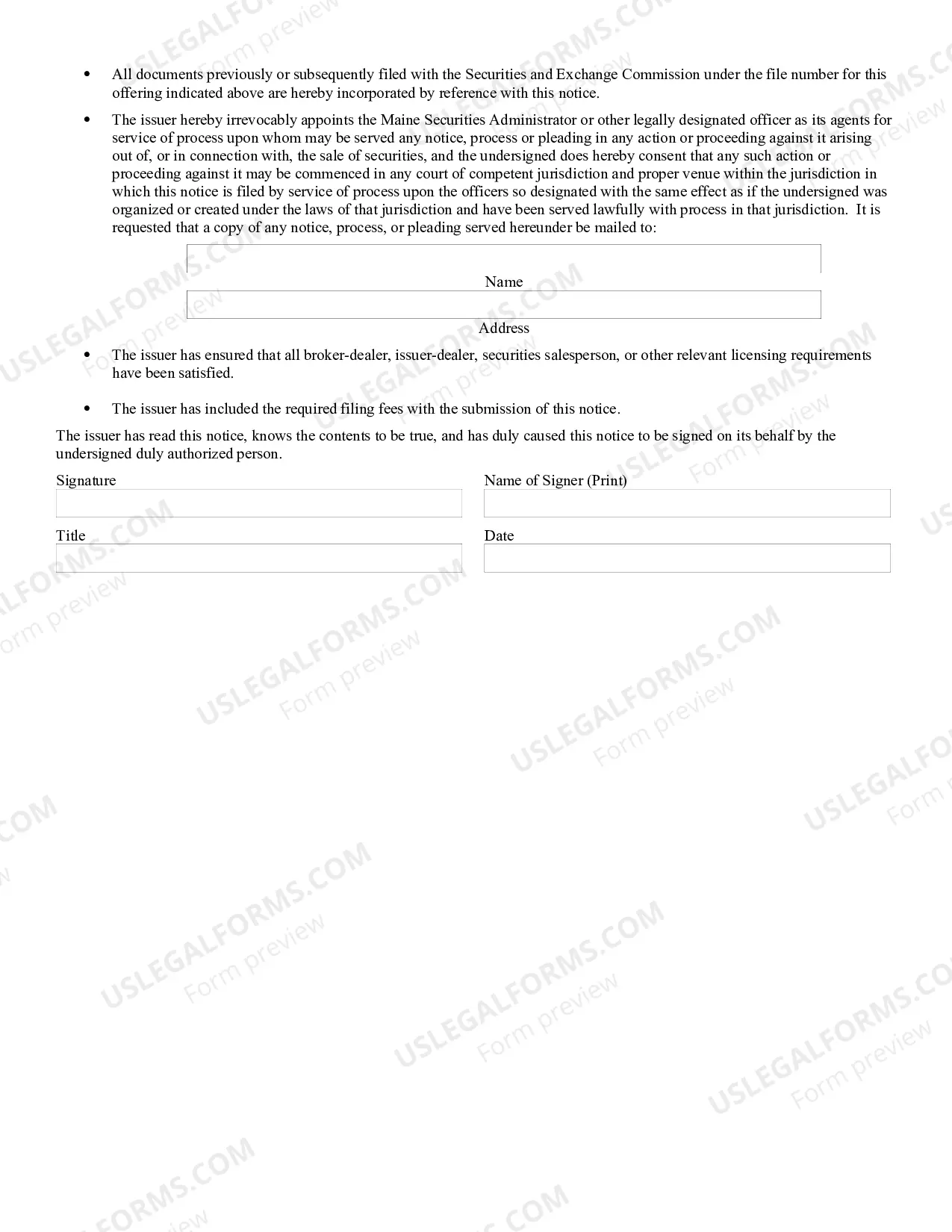 Preview Regulation A Notice Filing Form
