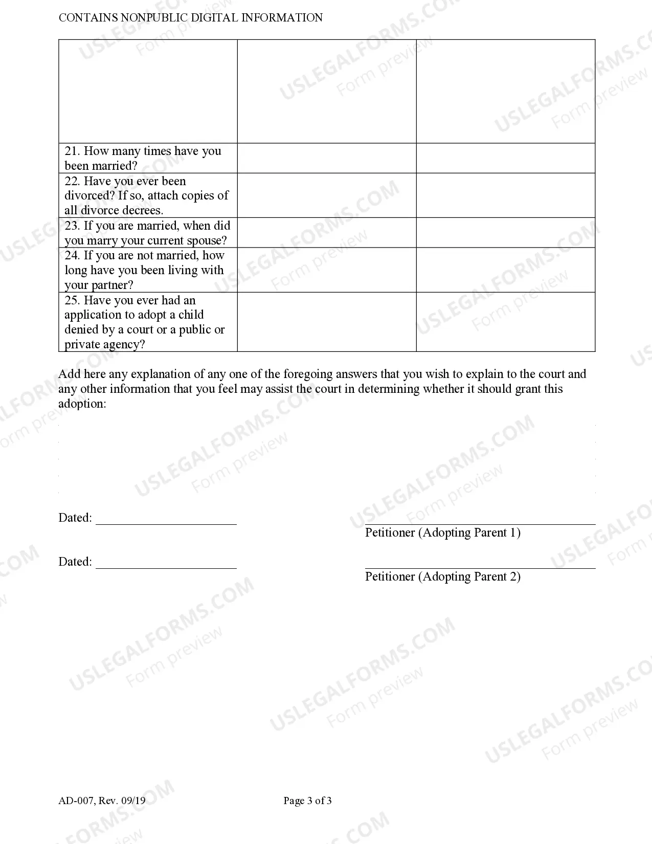 Preview Confidential Statement To Accompany Petition For Adoption