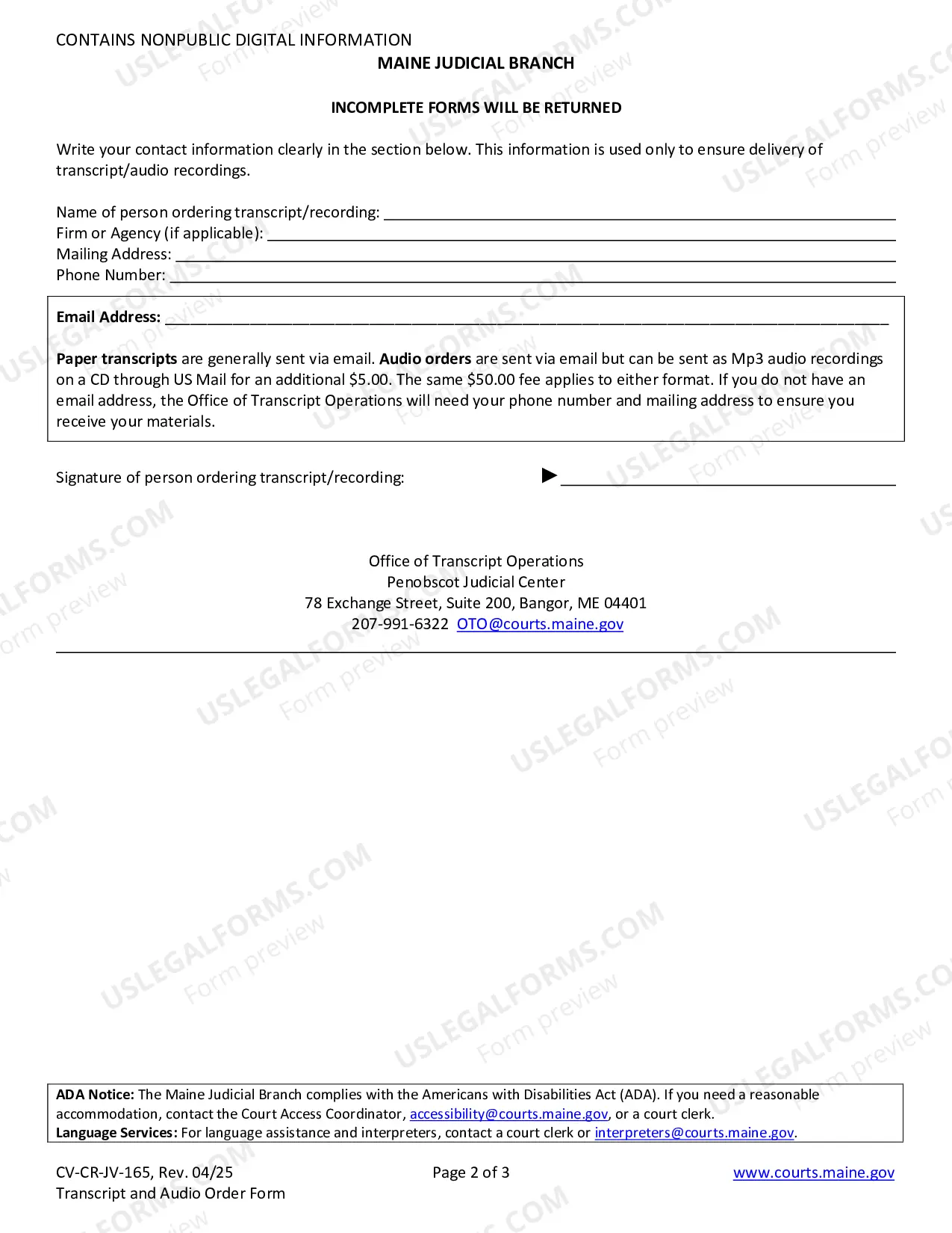 Preview Transcript And Audio Order Form