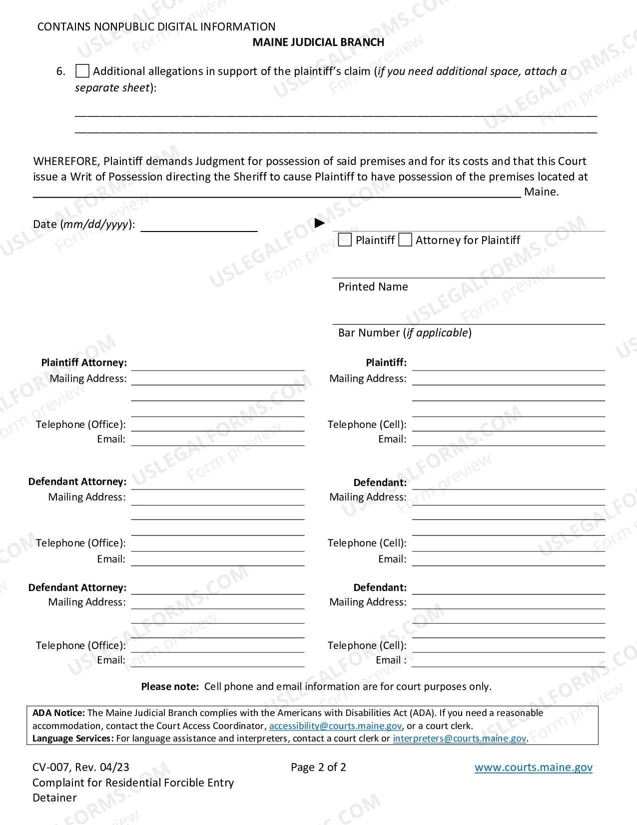 Preview Complaint For Forcible Entry And Detainer