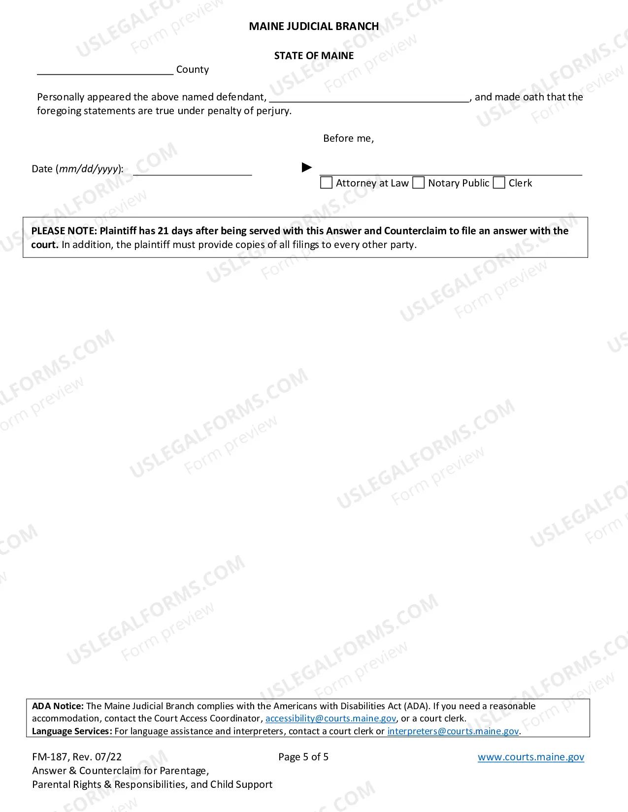 Preview Answer And Counterclaim For Determination of Parentage Parental Rights And Responsibilities