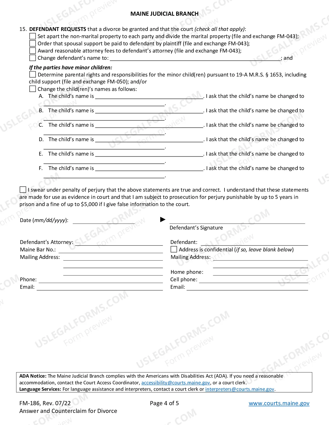 Preview Answer And Counterclaim For Divorce (With Children)
