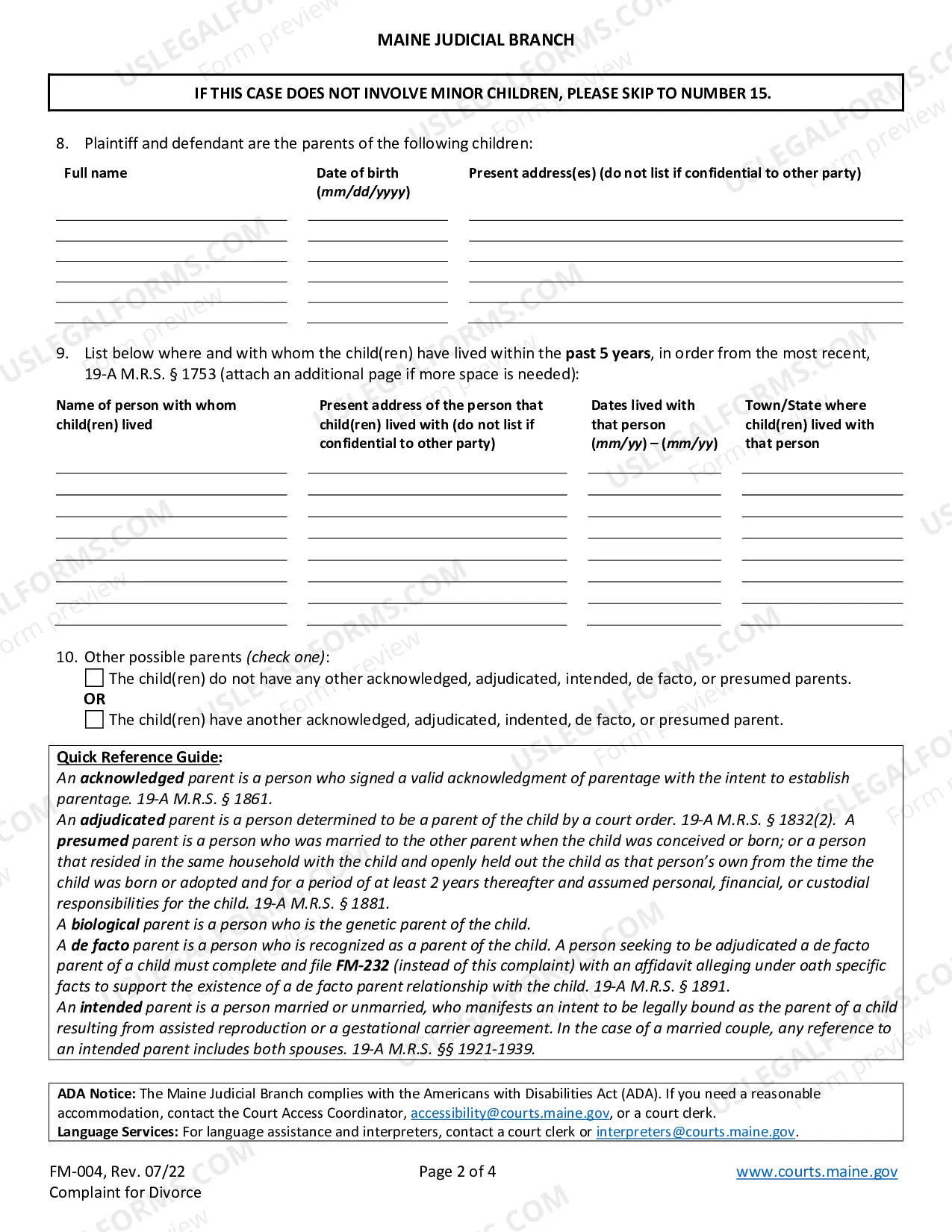 Preview Complaint For Divorce With Children