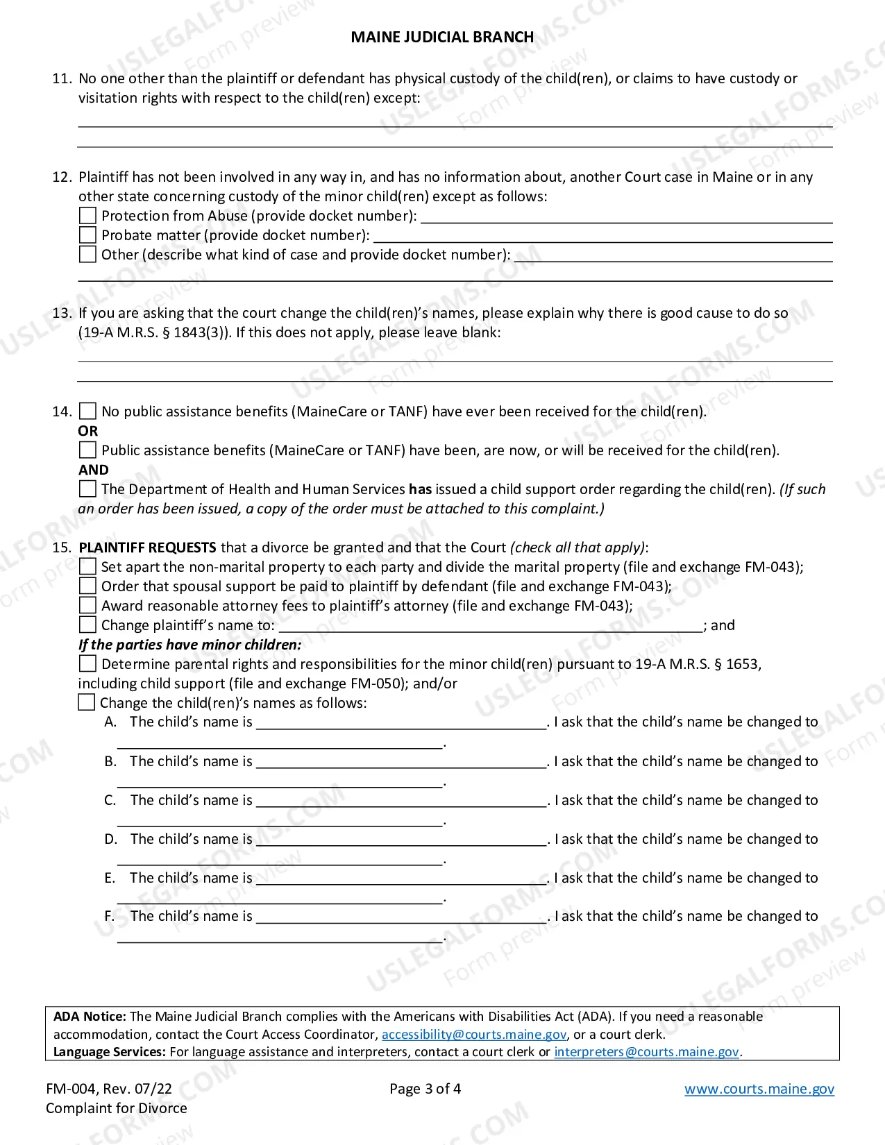 Preview Complaint For Divorce With Children