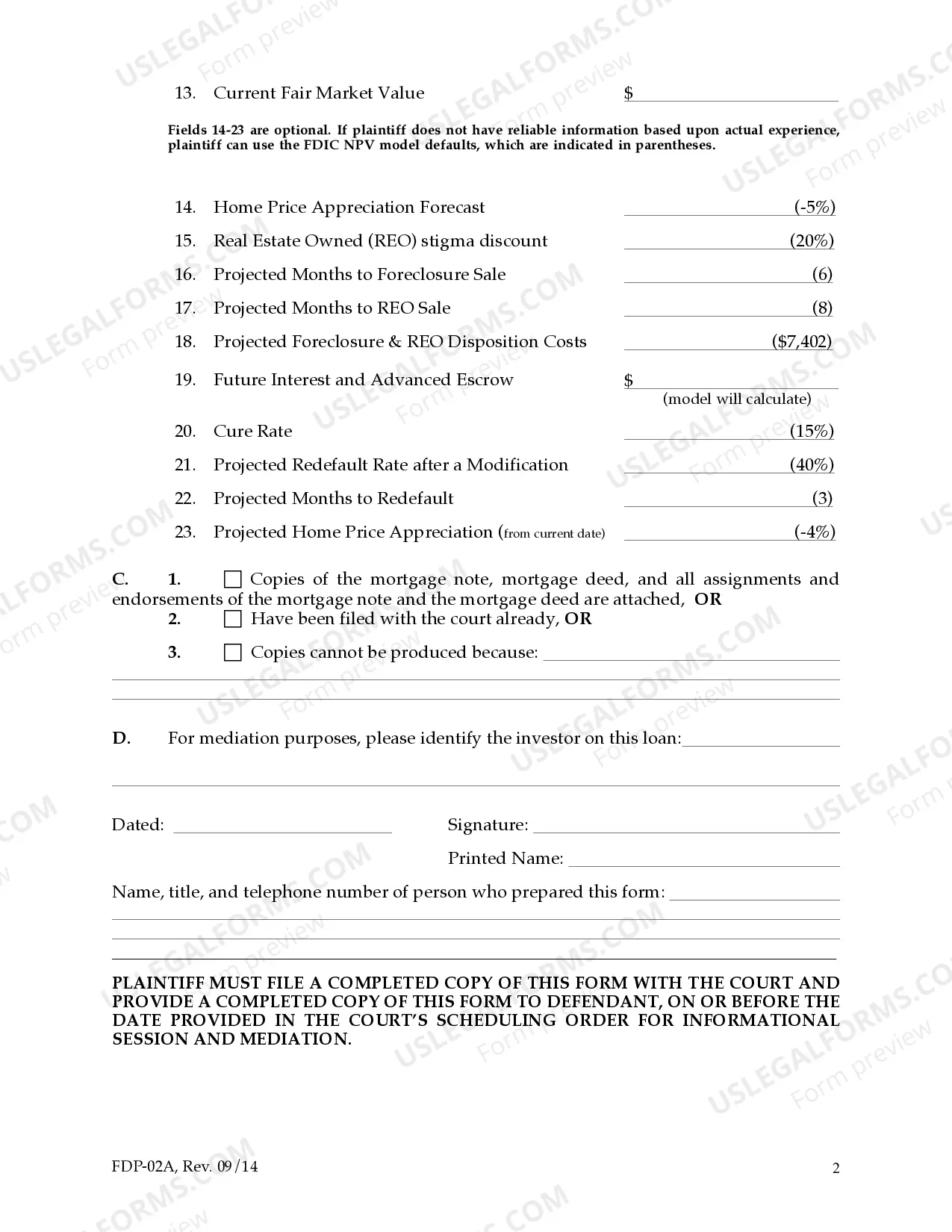 Preview Foreclosure Mediation Information Provided By Plaintiff