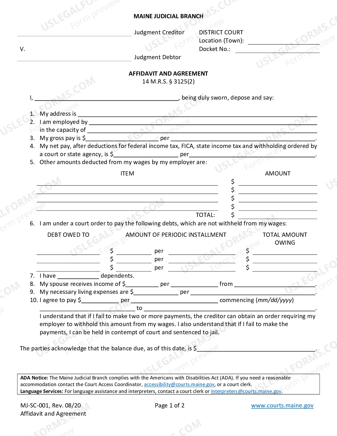 Preview Affidavit And Agreement