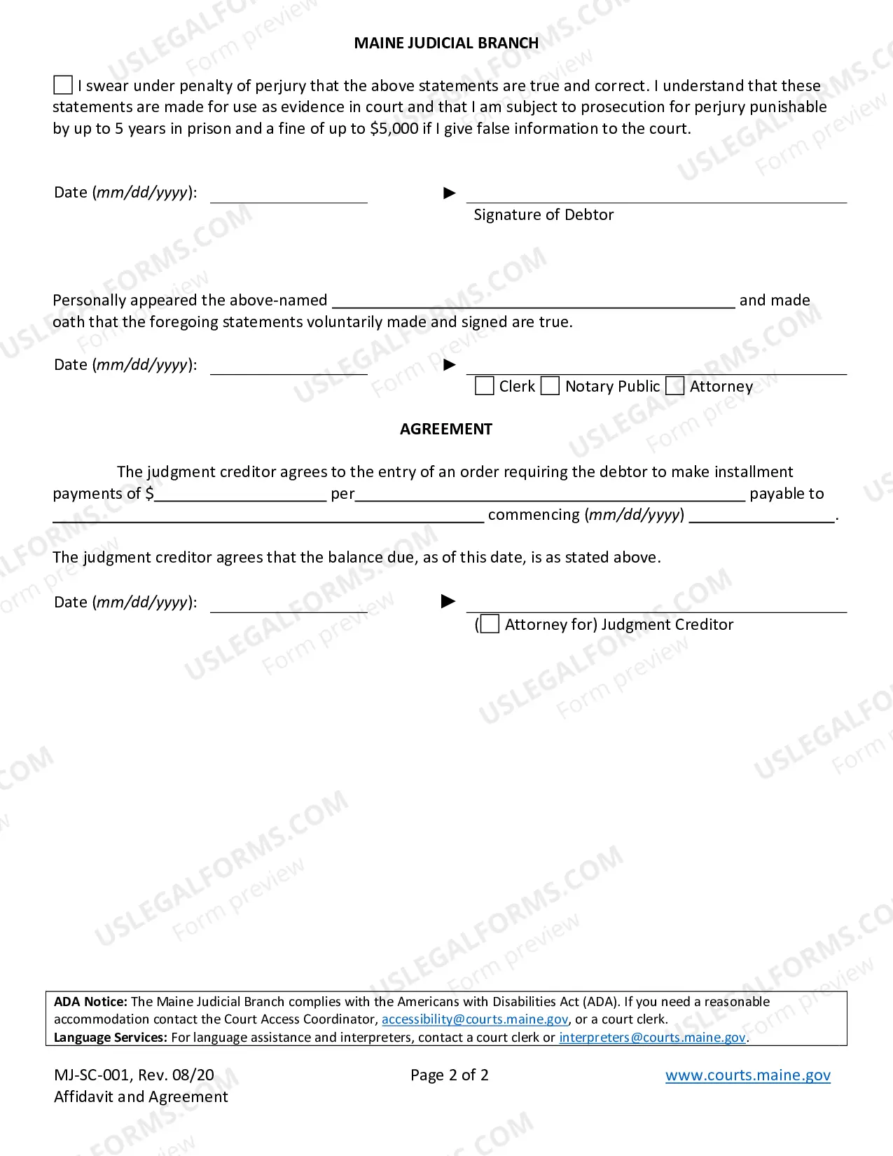 Preview Affidavit And Agreement
