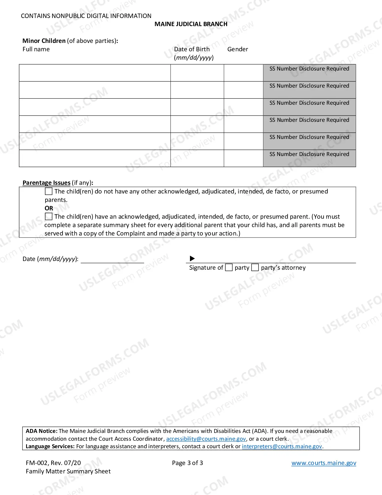 Preview Summary Sheet (Must be filed with Adoption/Guardianship/Name Change Petitions)