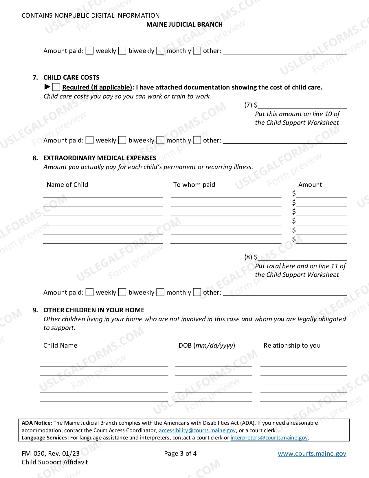Preview Child Support Affidavit