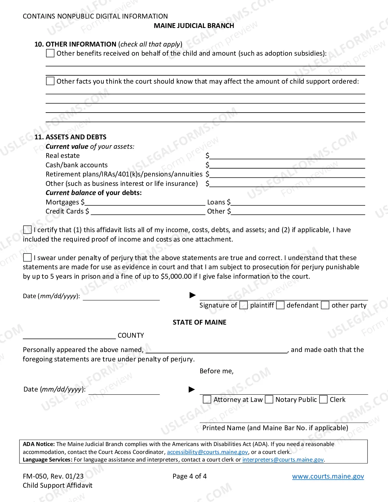 Preview Child Support Affidavit