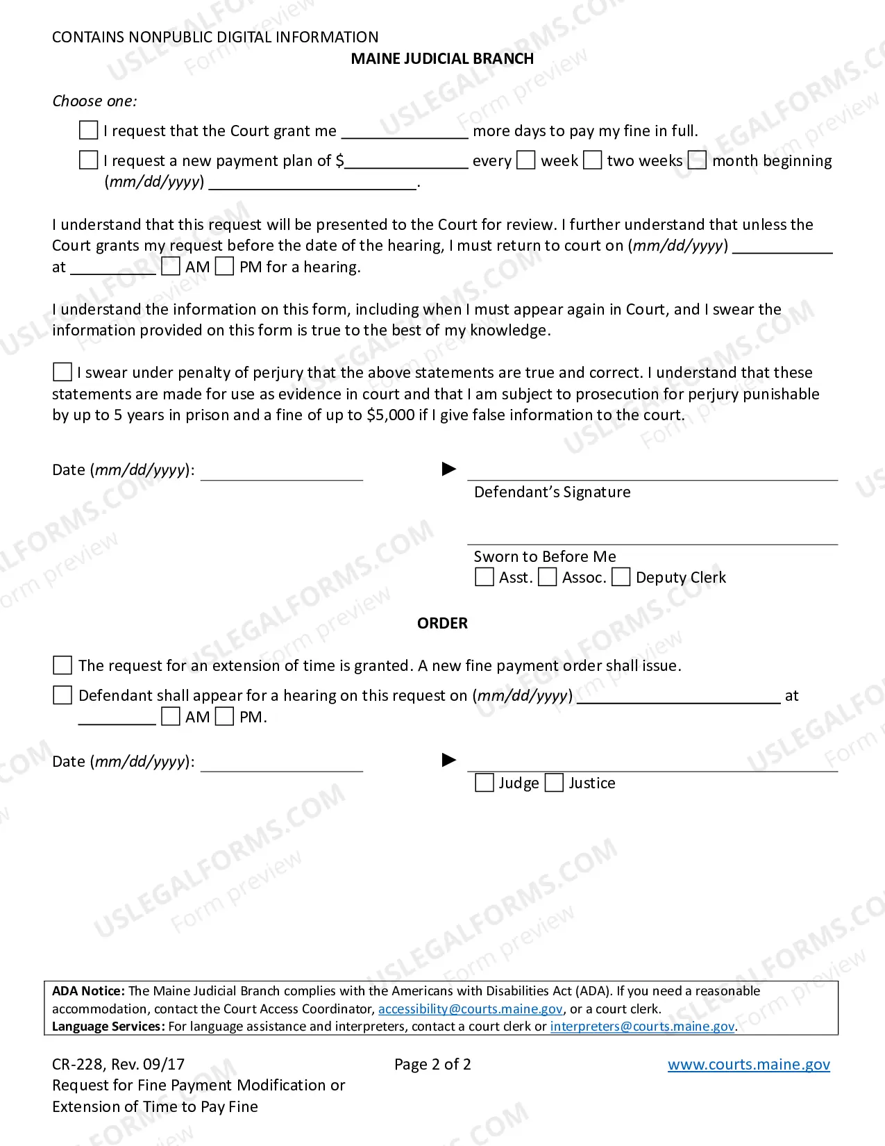 Preview Request for Fine Payment Modification or Extension of Time to Pay Fine (Fillable)