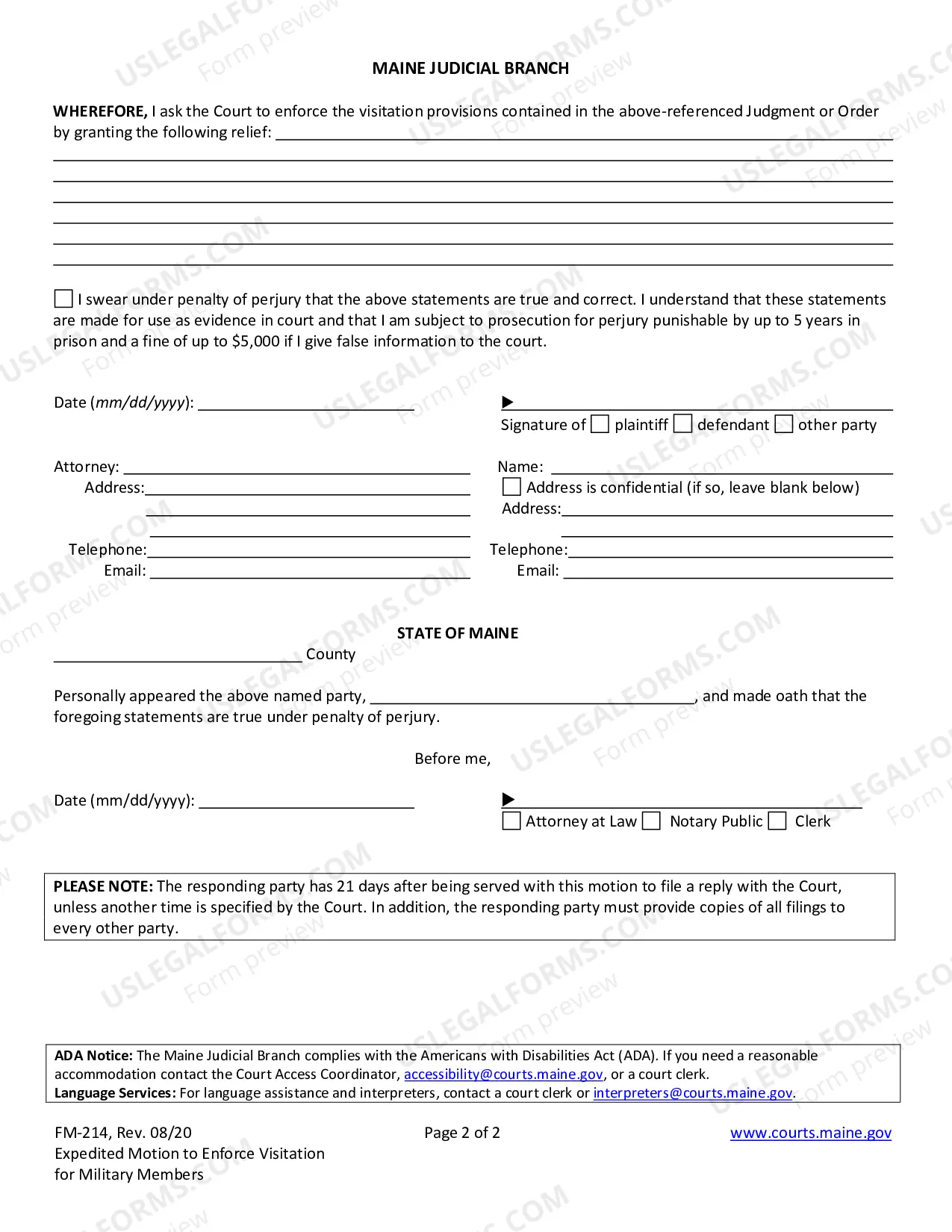Preview Expedited Motion to Enforce Visitation for Military Members (see CV-FM-103 below)