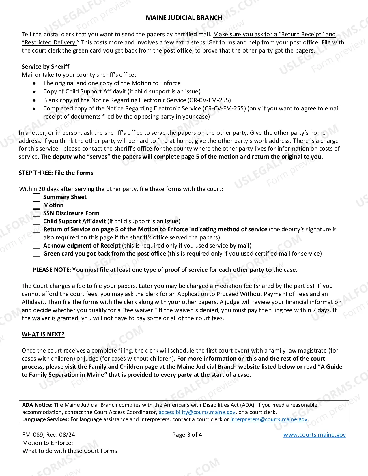 Preview Info Regarding Motion to Enforce