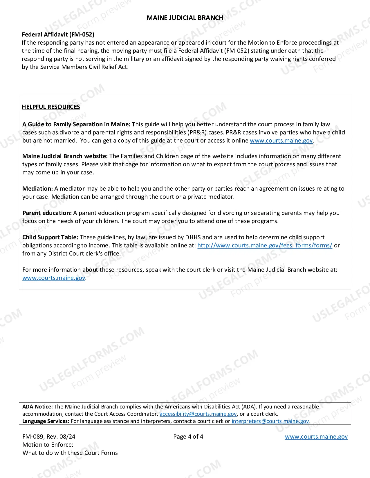 Preview Info Regarding Motion to Enforce