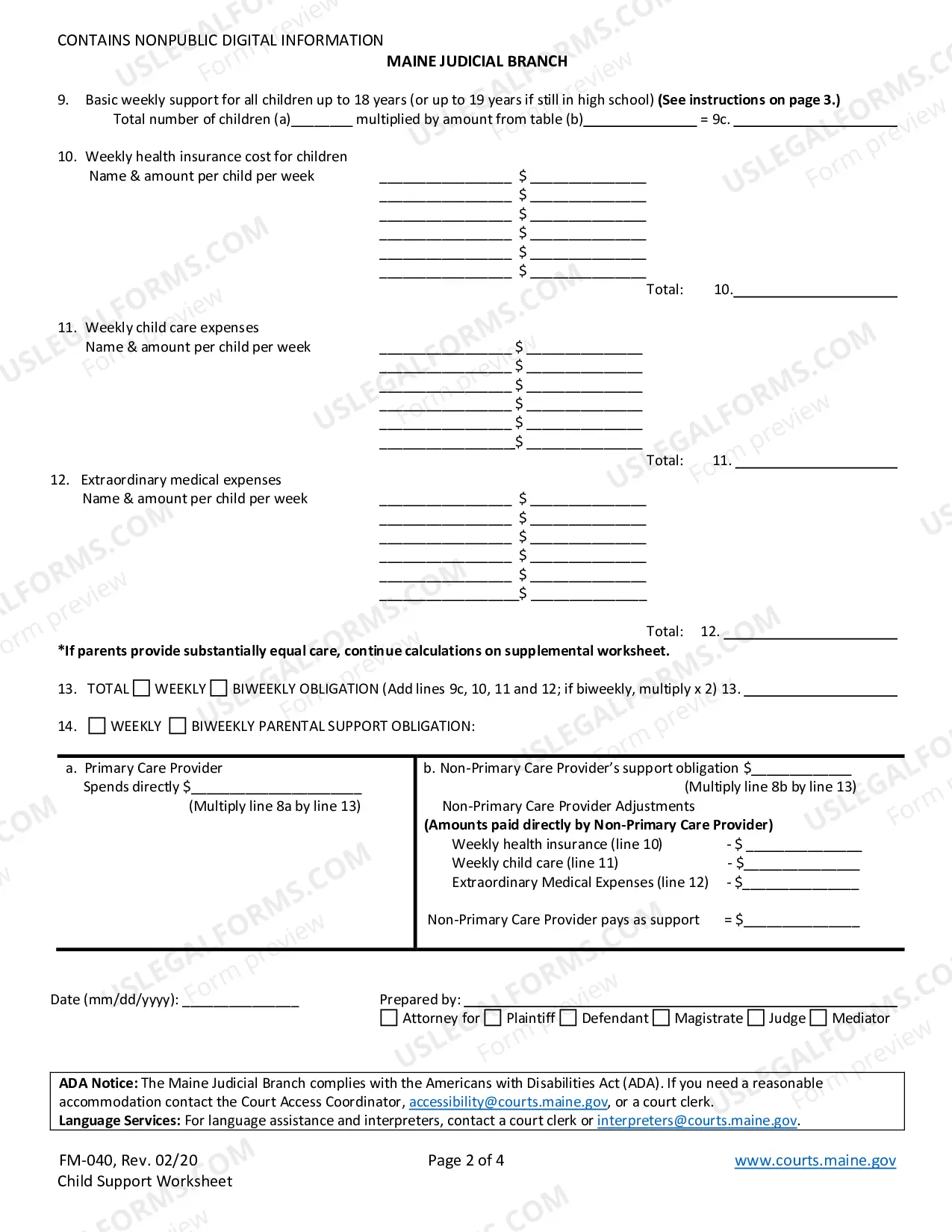 Preview Child Support Worksheet (Fillable)