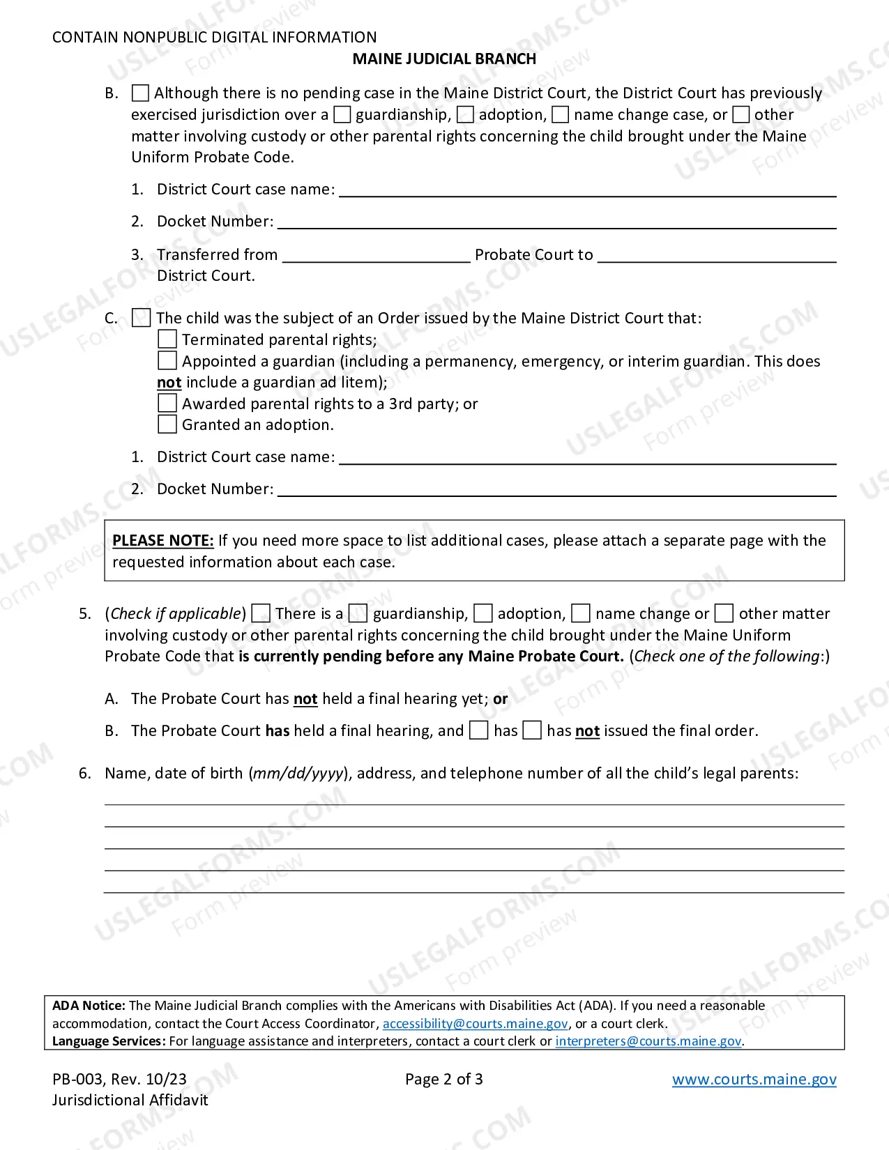 Preview Jurisdictional Affidavit (Fillable) (Must be filed with Adoption/Guardianship/Name Change Petitions)
