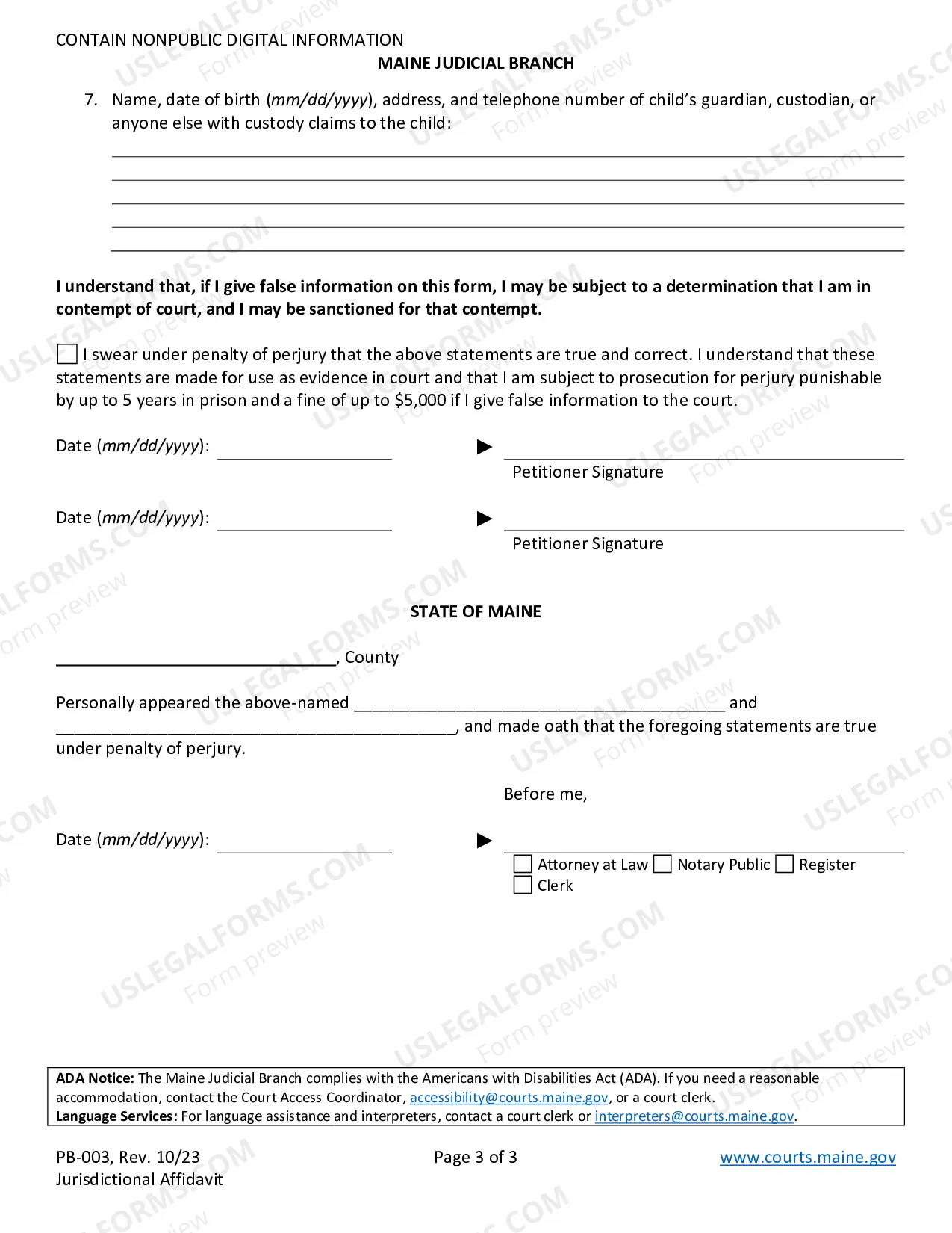 Preview Jurisdictional Affidavit (Fillable) (Must be filed with Adoption/Guardianship/Name Change Petitions)