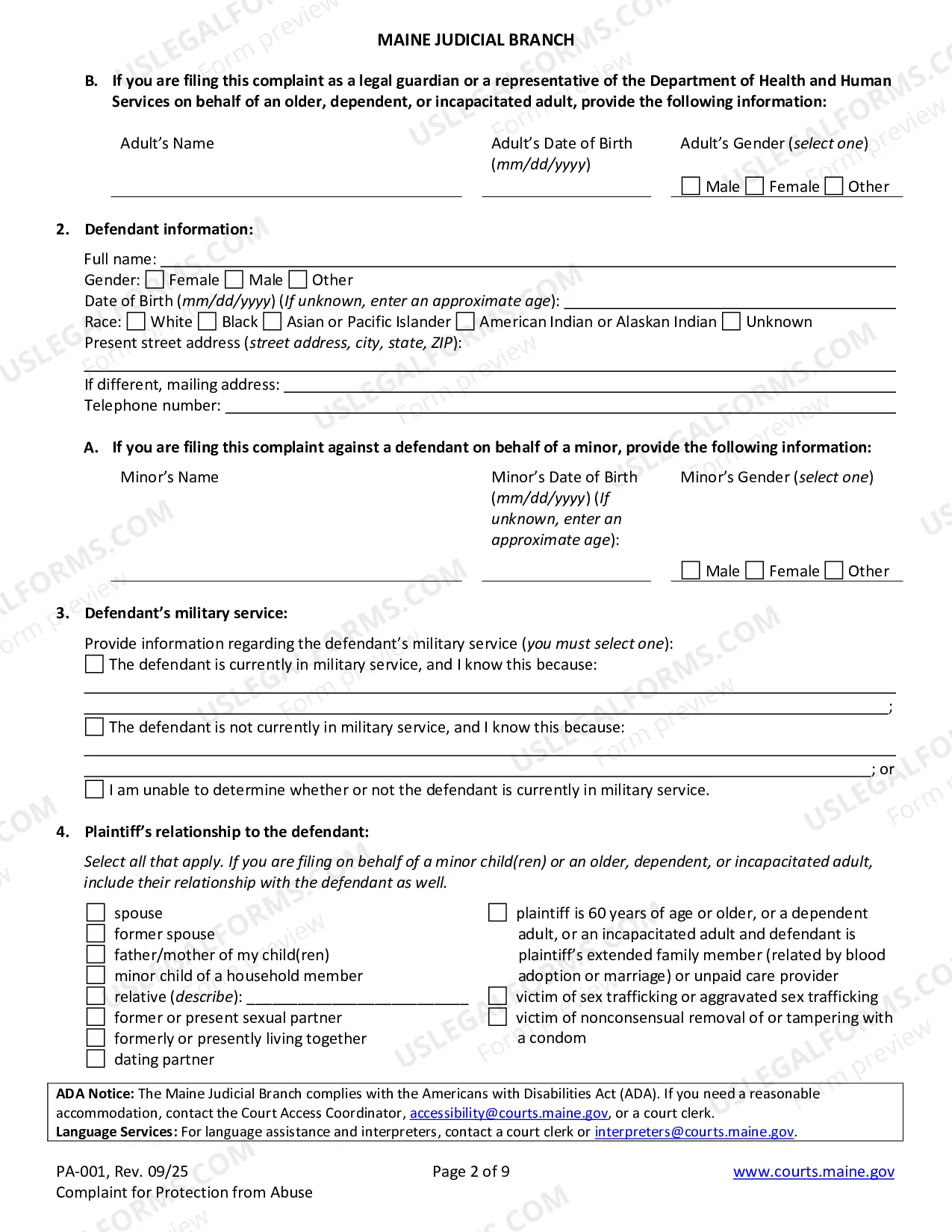 Preview Complaint for Protection from Abuse (Non-fillable)