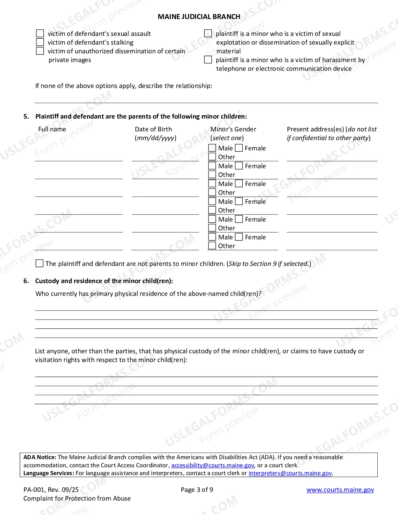 Preview Complaint for Protection from Abuse (Non-fillable)