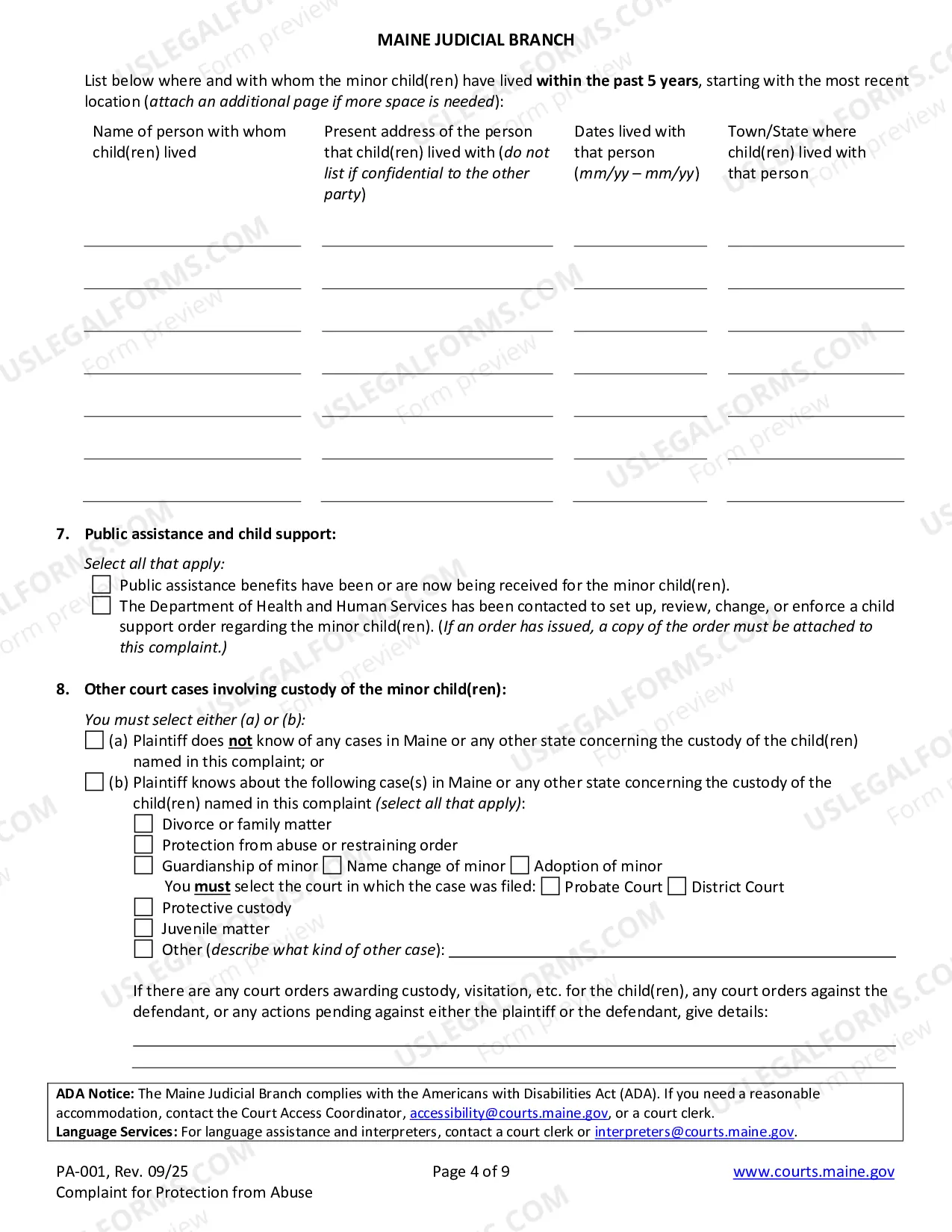 Preview Complaint for Protection from Abuse (Non-fillable)