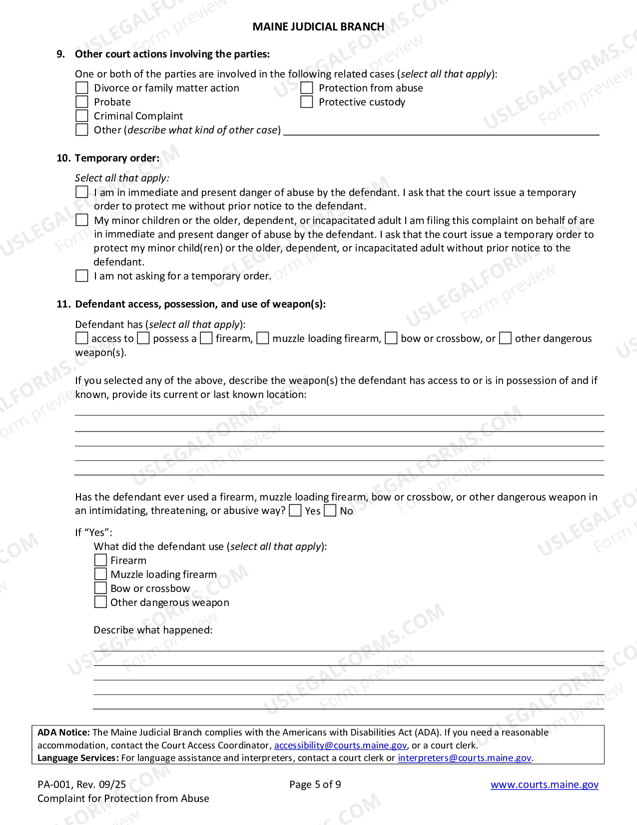 Preview Complaint for Protection from Abuse (Non-fillable)