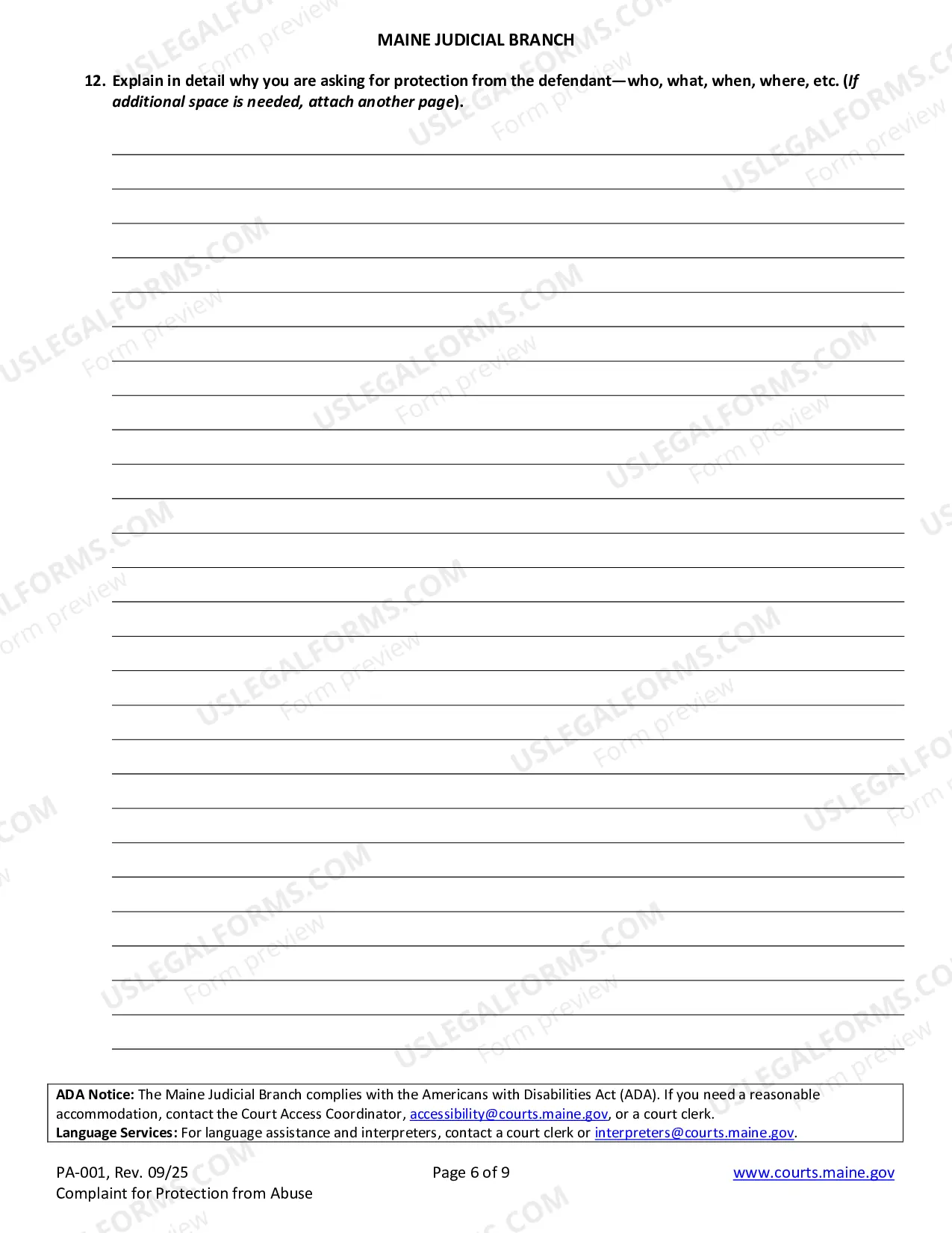 Preview Complaint for Protection from Abuse (Non-fillable)