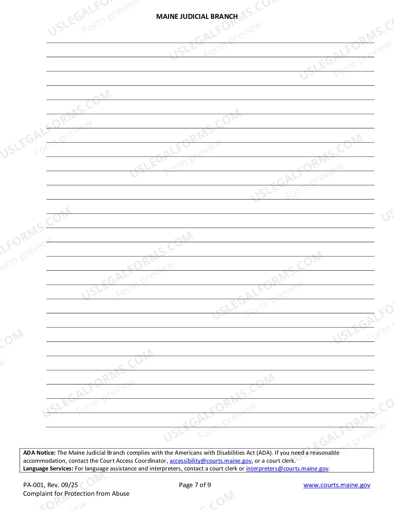 Preview Complaint for Protection from Abuse (Non-fillable)