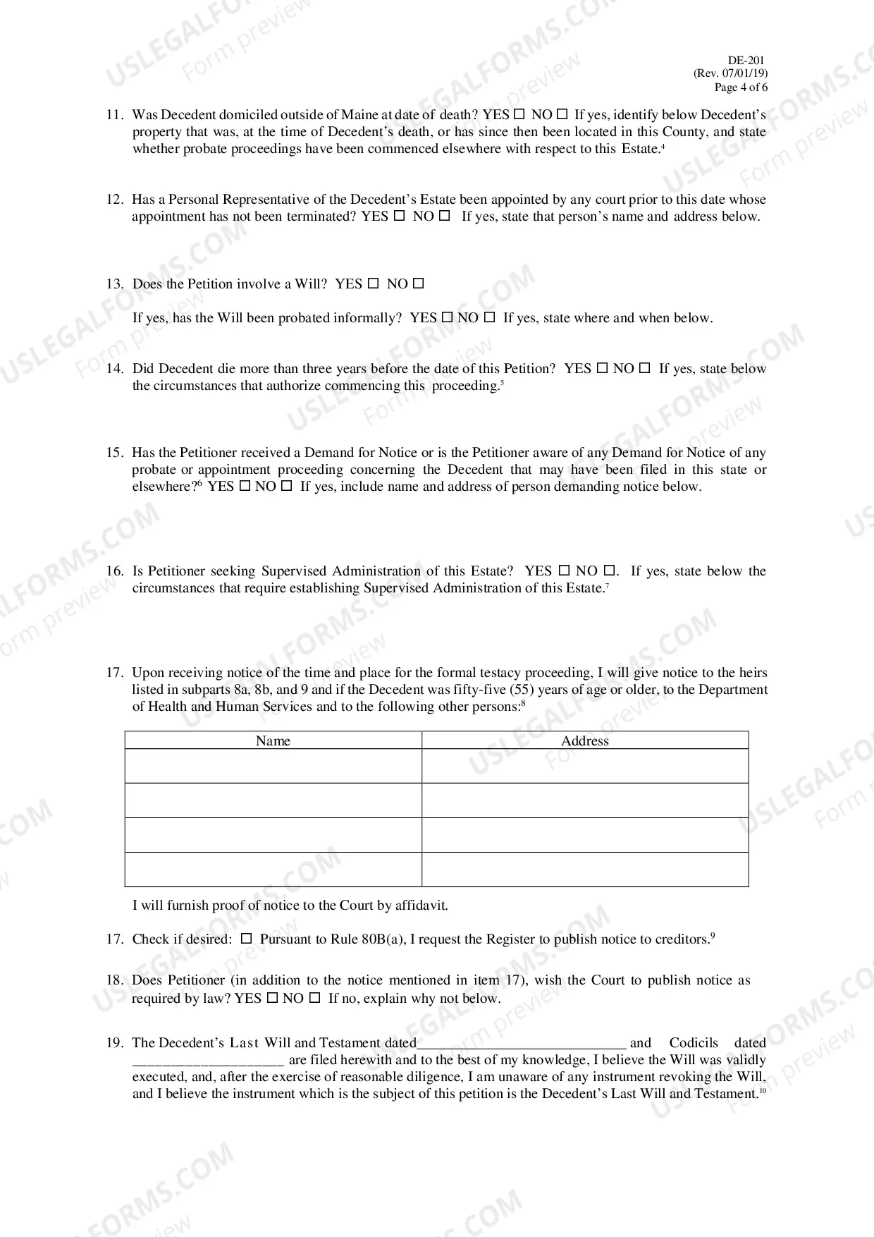 Preview Testate Petition
