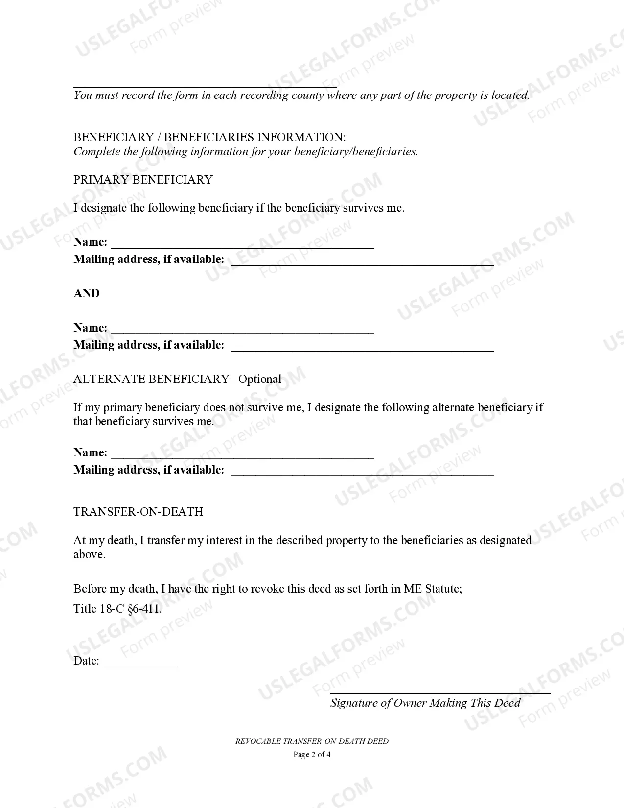 Preview Transfer on Death Deed or TOD - Beneficiary Deed for Individual to Two Individuals