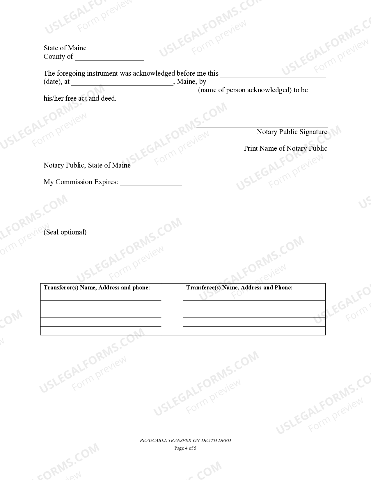 Maine Transfer on Death Deed or TOD Beneficiary Deed for Two