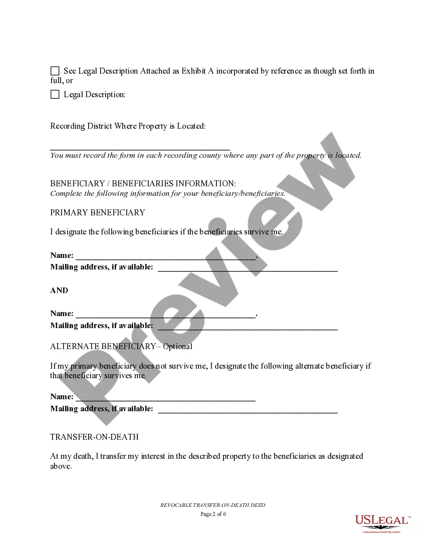 Preview Transfer on Death Deed or TOD - Beneficiary Deed for Two Individuals to Two Individuals