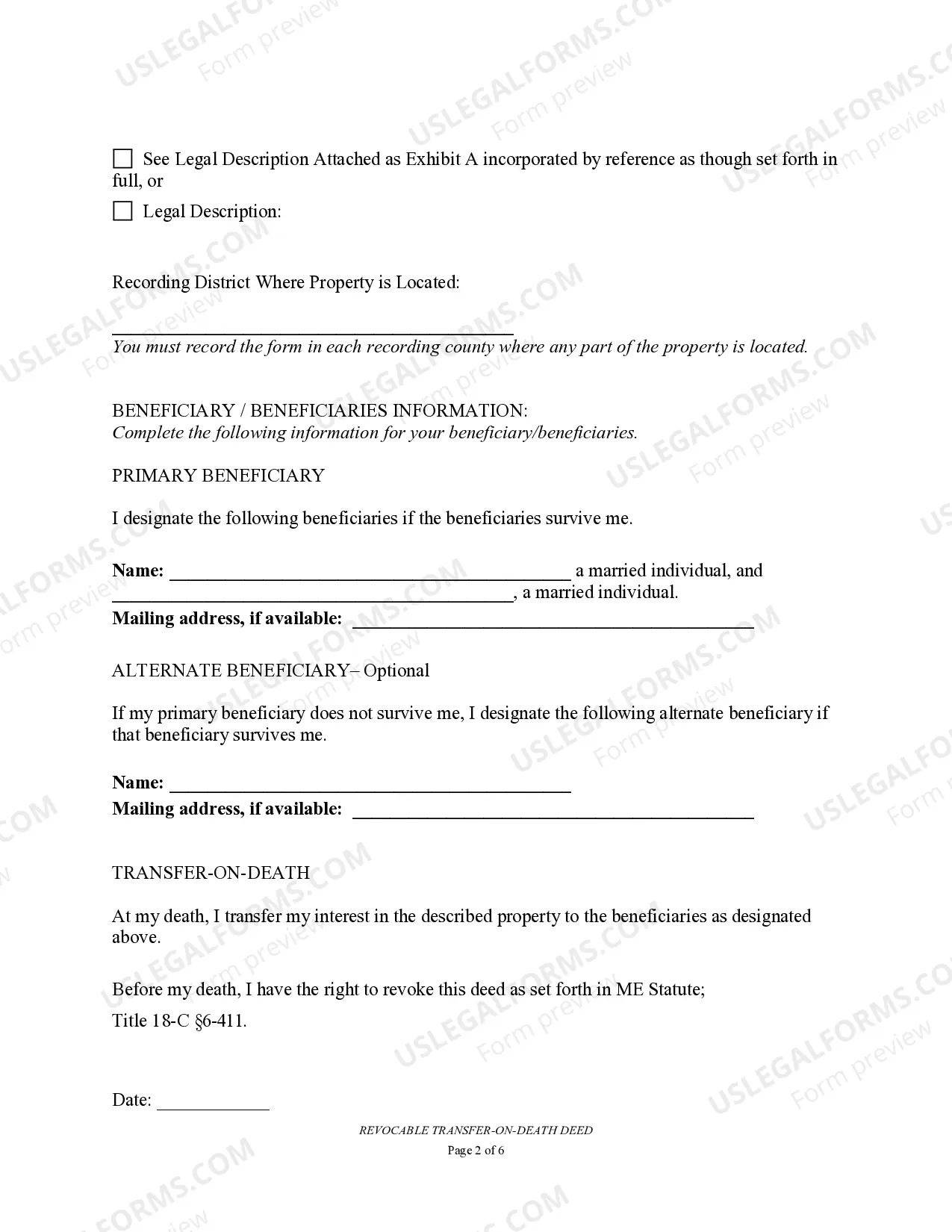 Preview Transfer on Death Deed or TOD - Beneficiary Deed for Two Individuals to Married Beneficiaries