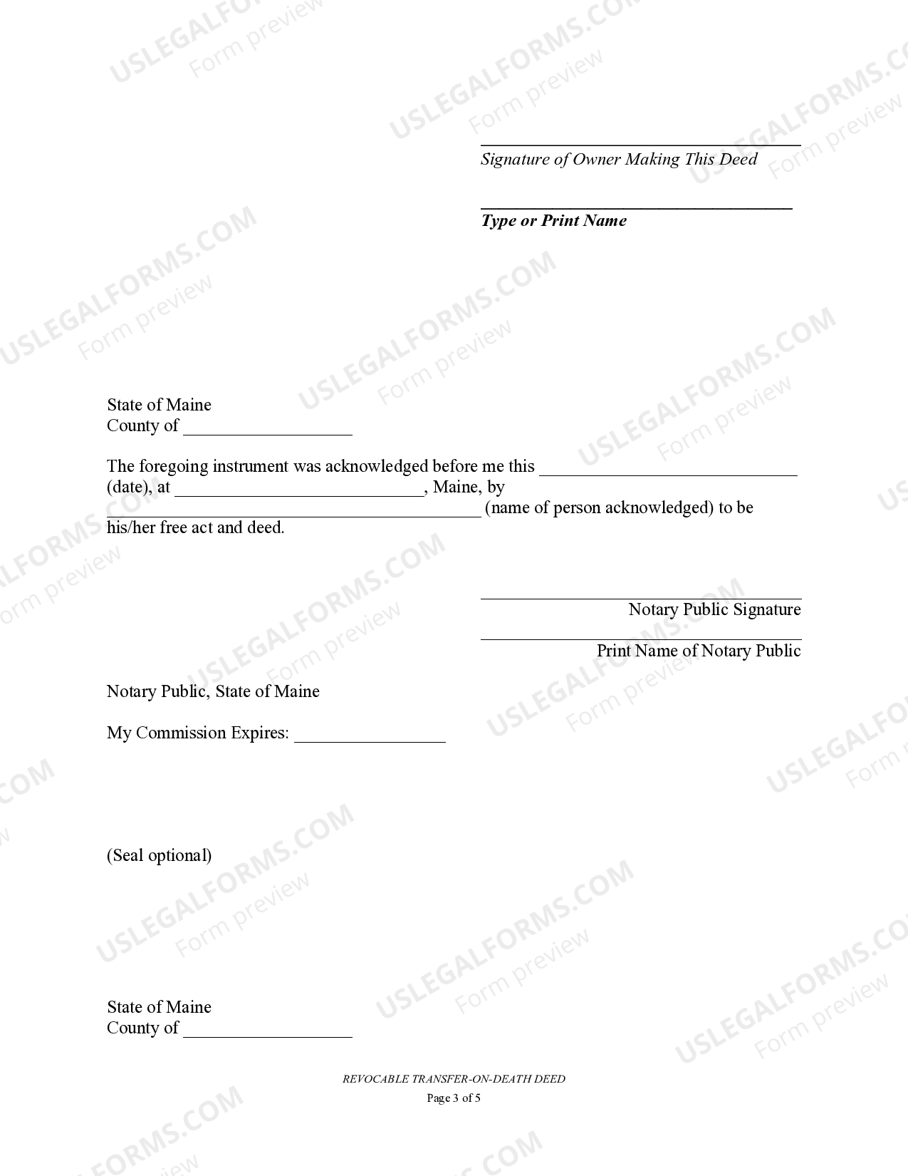 Maine Transfer on Death Deed or TOD Beneficiary Deed for Two Married