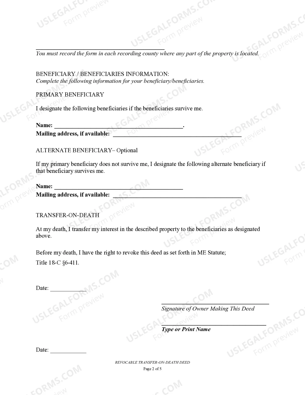 Preview Transfer on Death Deed or TOD - Beneficiary Deed for Two Married Individuals to Individual