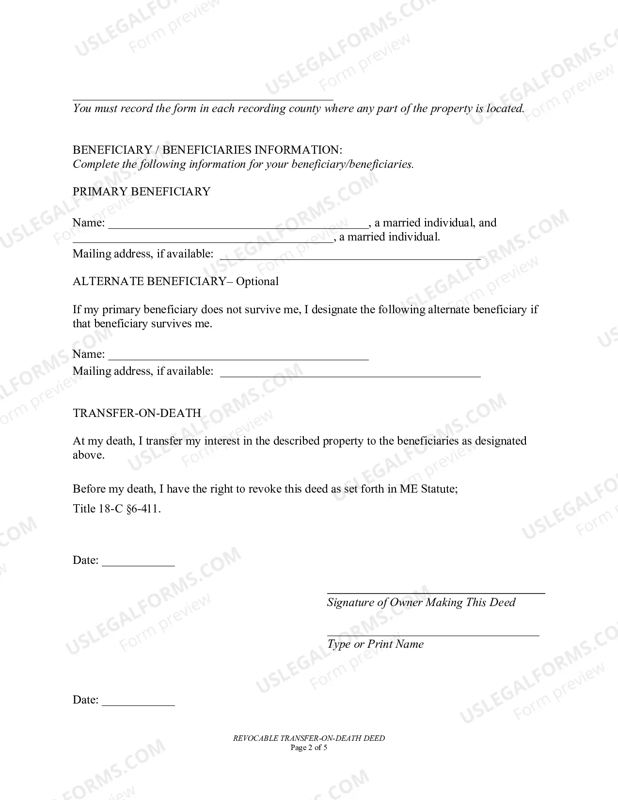 Preview Transfer on Death Deed or TOD - Beneficiary Deed for Two Married Individuals to Two Married Beneficiaries
