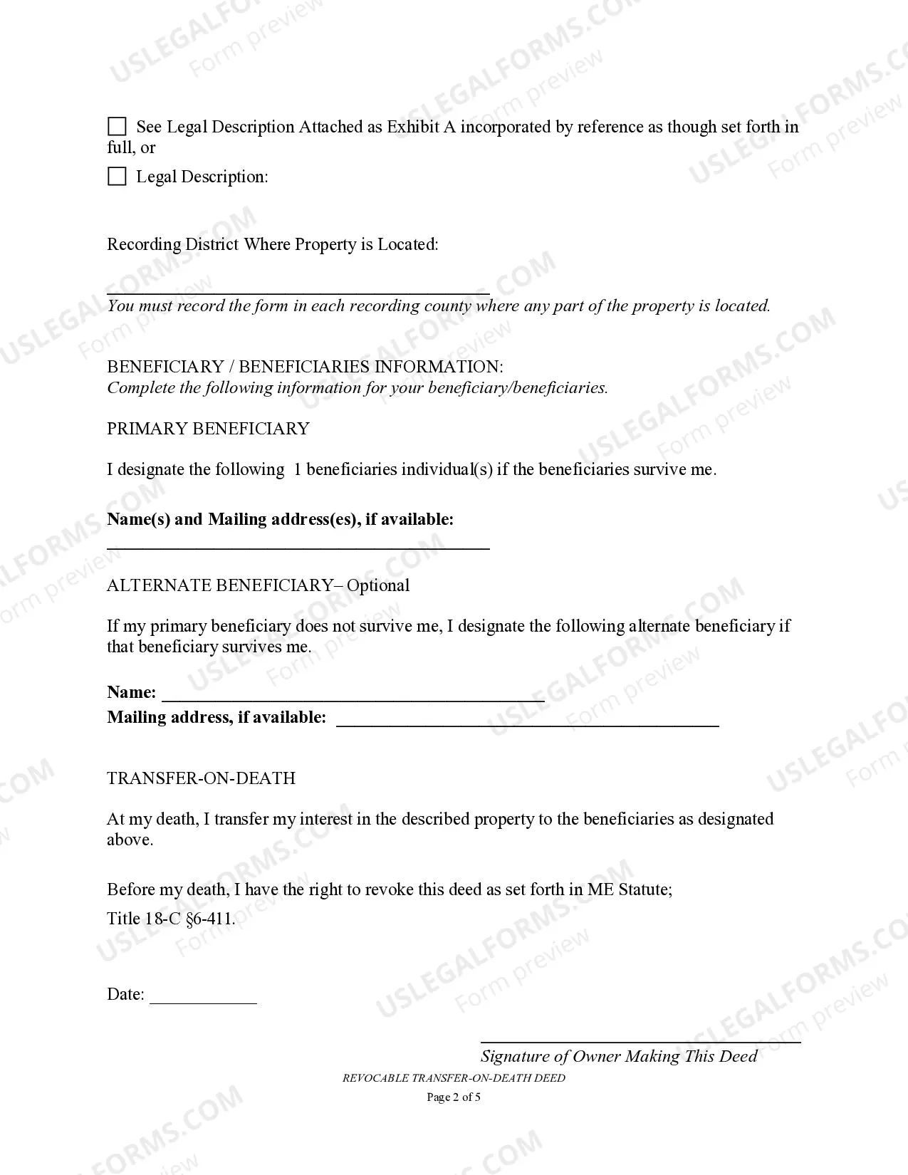 Preview Transfer on Death Deed or TOD - Beneficiary Deed for Two Individuals to Multiple Individuals