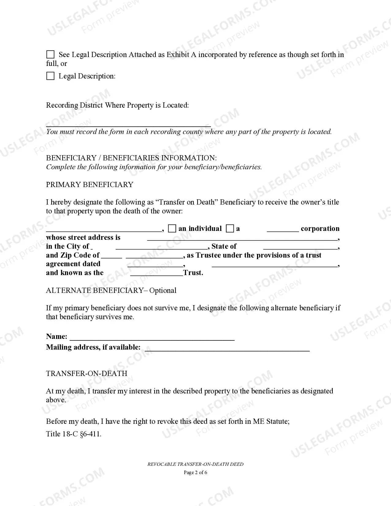 Preview Transfer on Death Deed or TOD - Beneficiary Deed for Two Individuals to a Trust